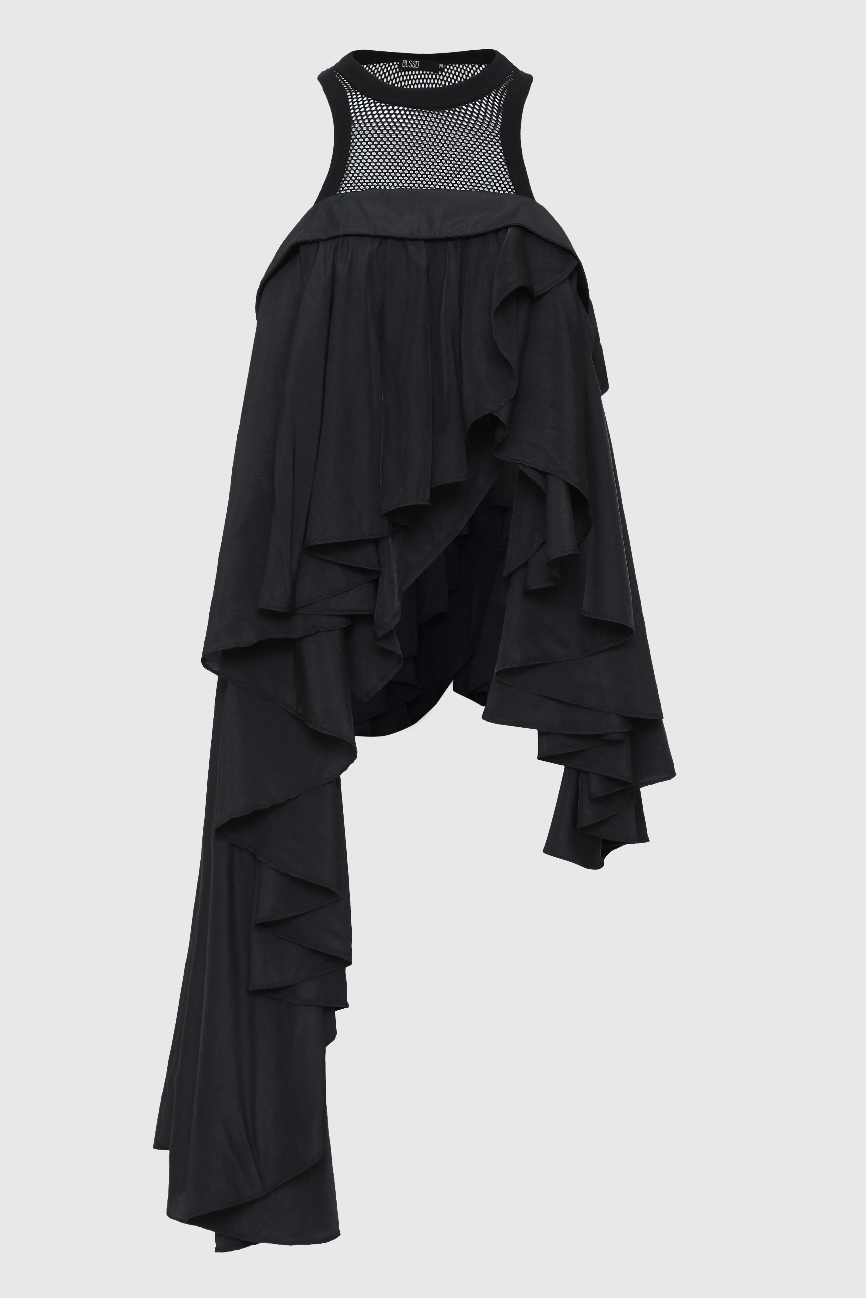 MESH RACER NECK ASYMMETRIC TOP