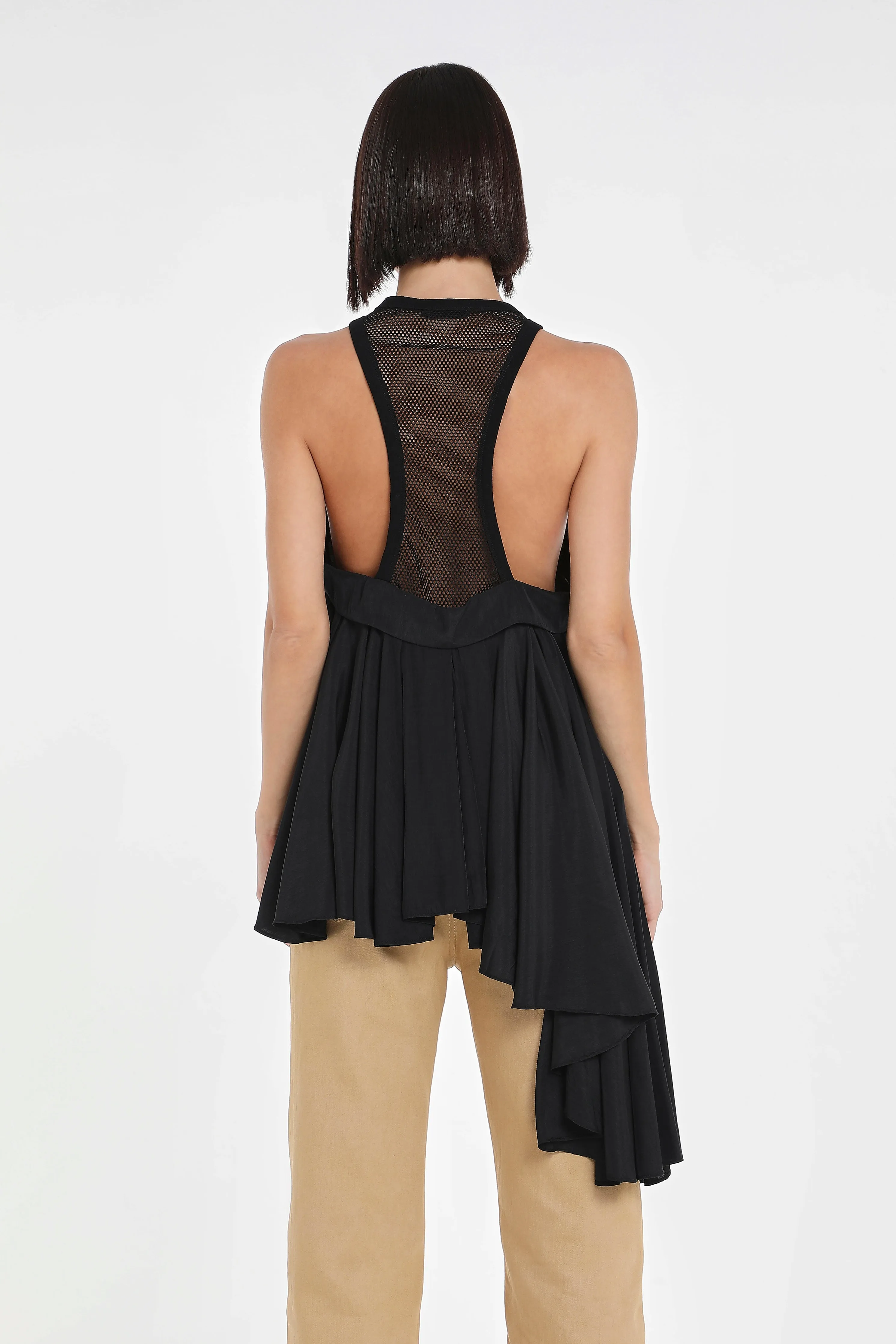 MESH RACER NECK ASYMMETRIC TOP