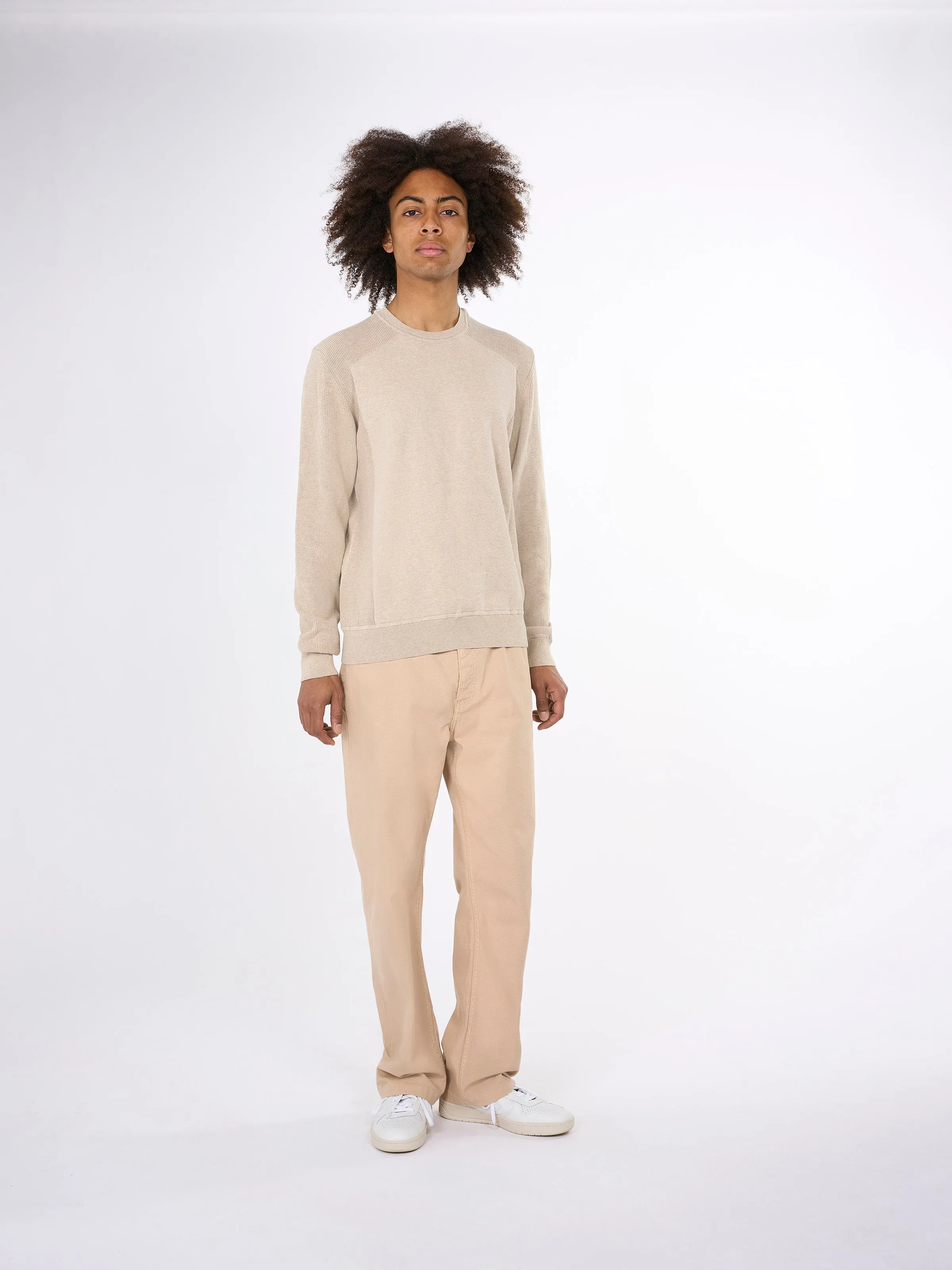 Mixed pattern cotton crew neck knit - Nature Melange
