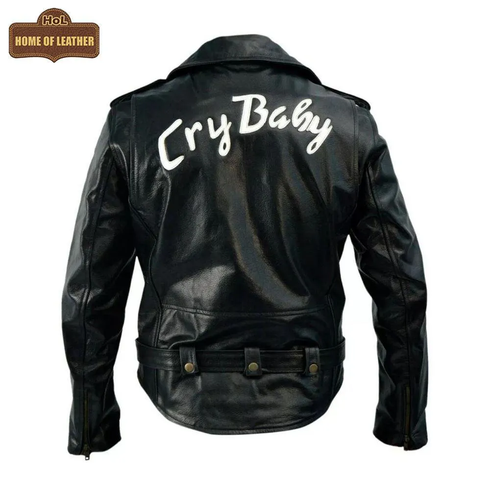MMJ07 Johnny Depp Black Leather Cry Baby Motorcycle Leather Jacket