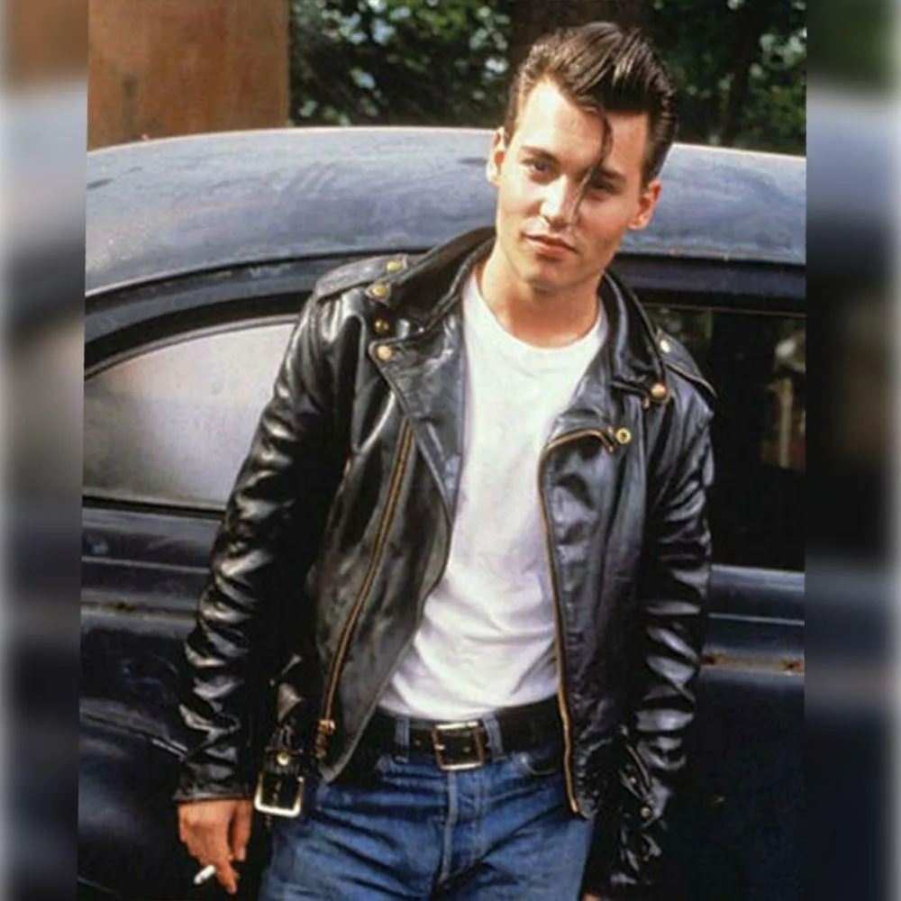 MMJ07 Johnny Depp Black Leather Cry Baby Motorcycle Leather Jacket