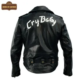 MMJ07 Johnny Depp Black Leather Cry Baby Motorcycle Leather Jacket