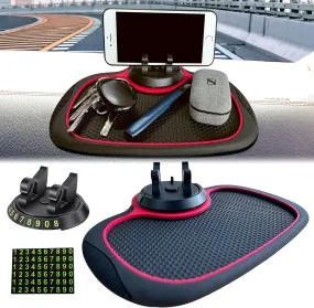 Multifunction Anti-Slip Car Dashboard Mat with 360° Rotating Phone Holder & Non-Slip Sticky Pad
