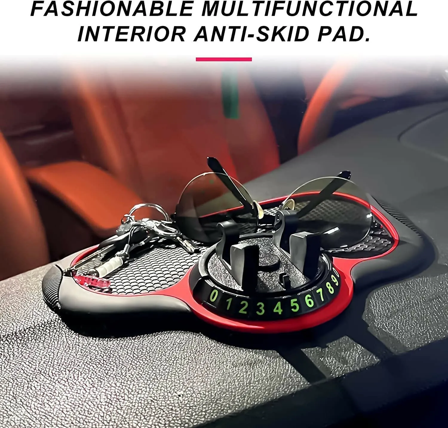 Multifunction Anti-Slip Car Dashboard Mat with 360° Rotating Phone Holder & Non-Slip Sticky Pad