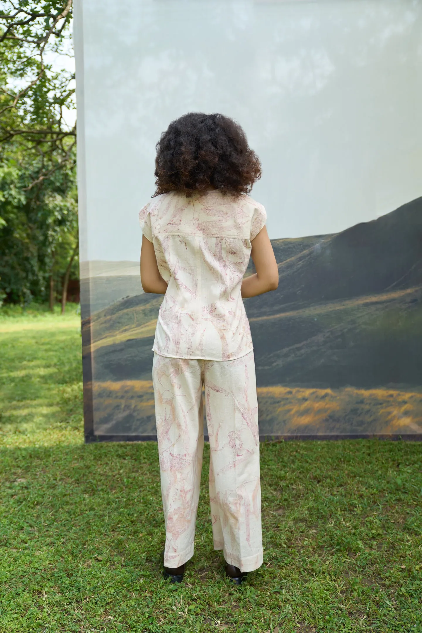 Pink Foliage Flared Pants