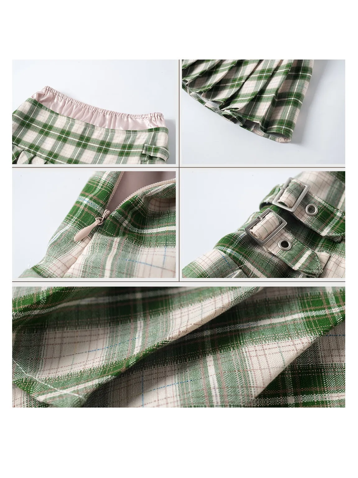 Plaid Asymmetric Pleated Skirt