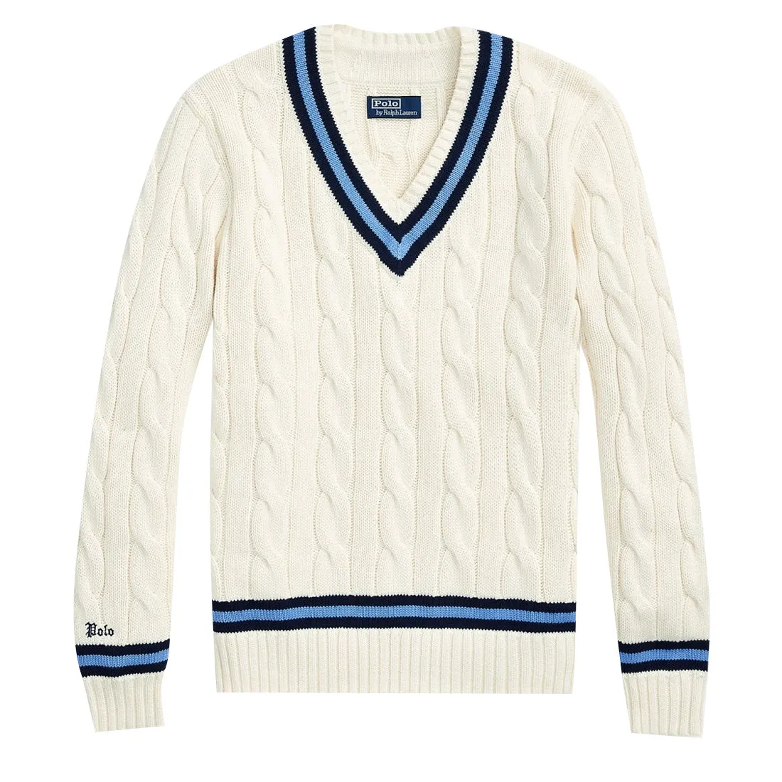 Polo Ralph Lauren The Iconic Cricket Jumper Cream W/ Navy Stripe