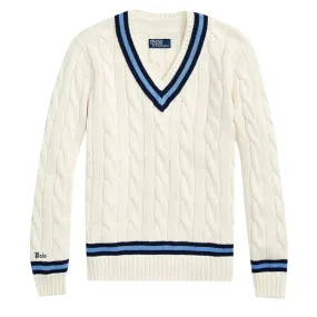 Polo Ralph Lauren The Iconic Cricket Jumper Cream W/ Navy Stripe