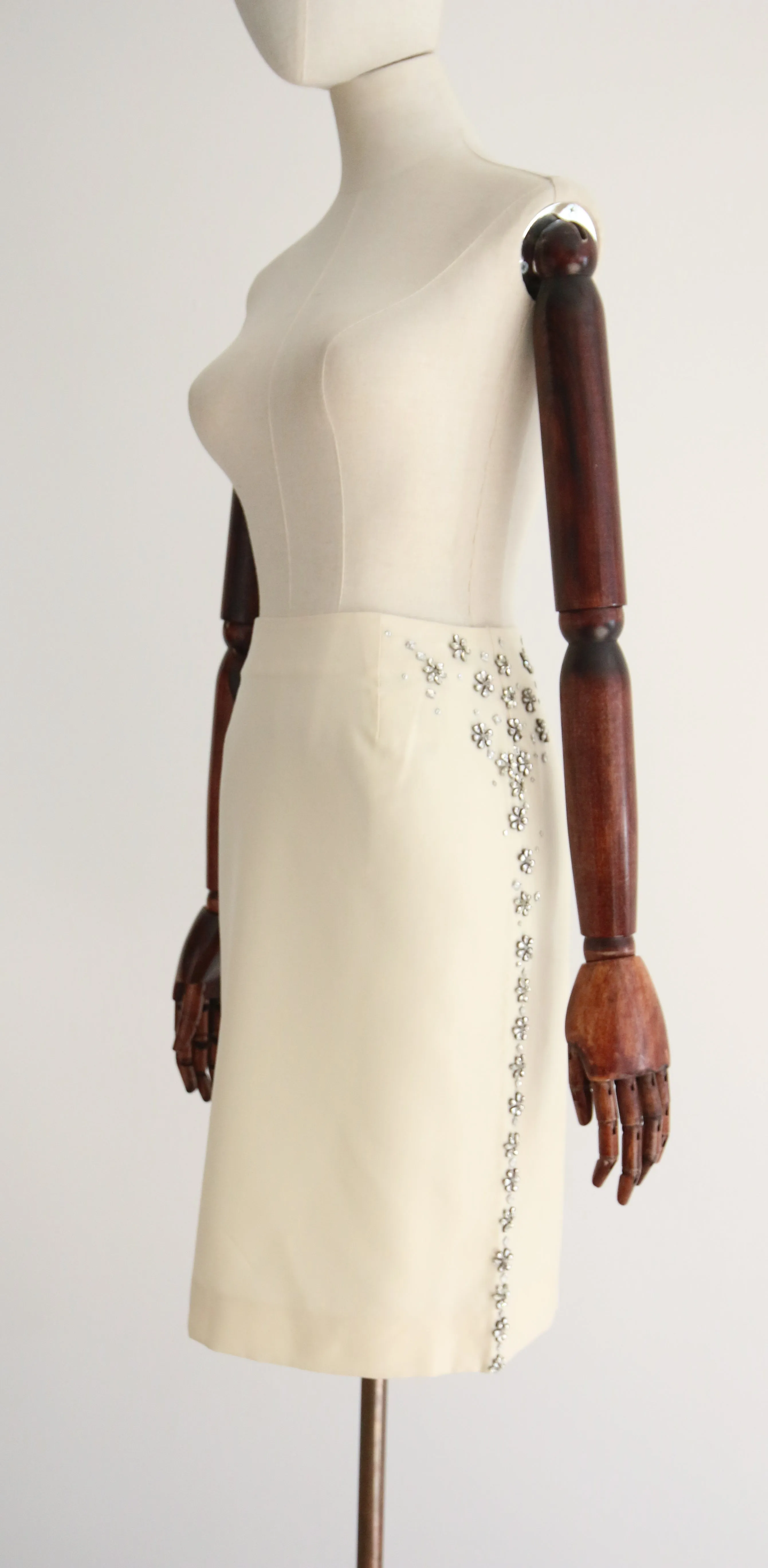 "Daisy & Petal Rhinestones" Alexander McQueen Silk & Rhinestone Skirt UK 10 US 6