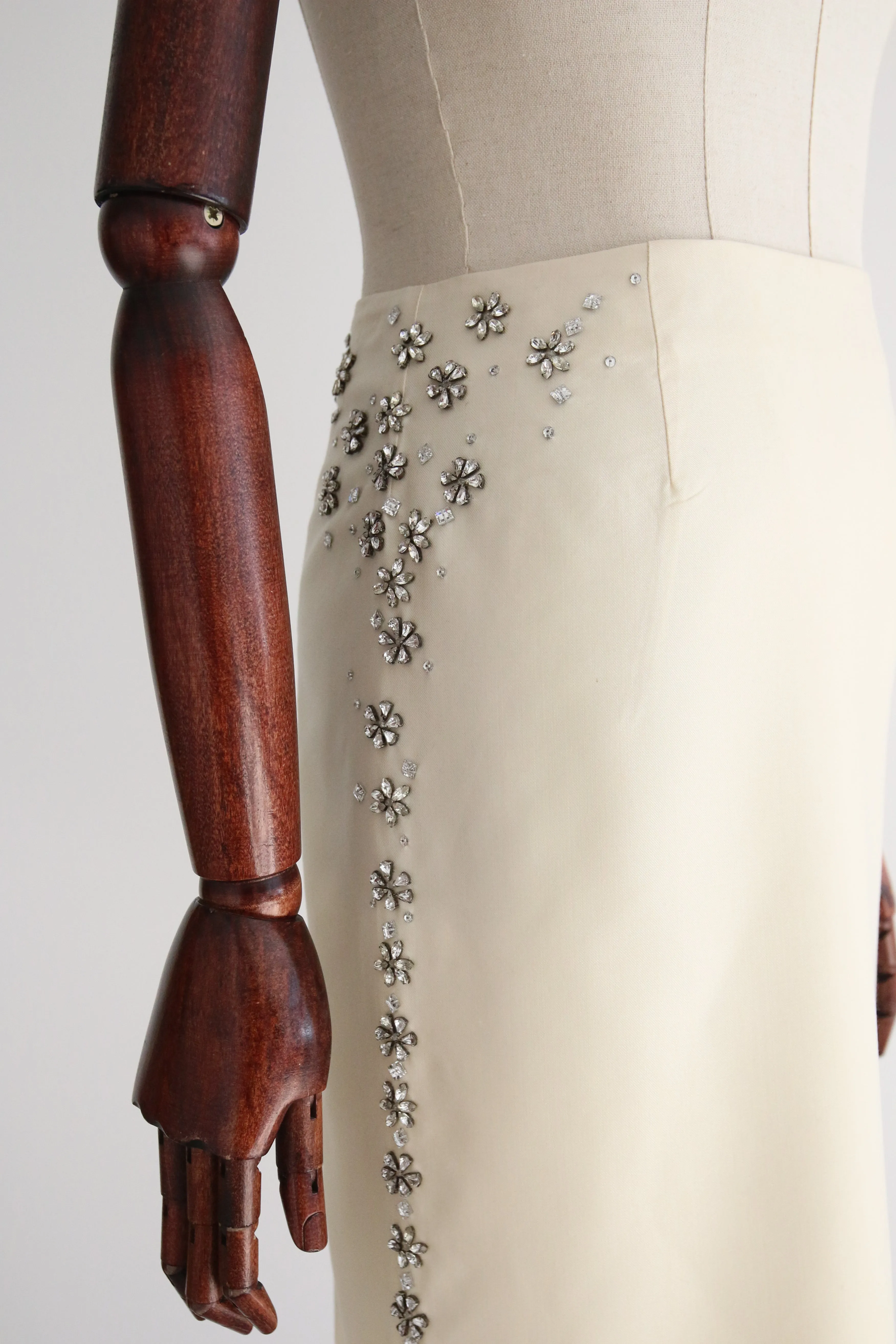 "Daisy & Petal Rhinestones" Alexander McQueen Silk & Rhinestone Skirt UK 10 US 6