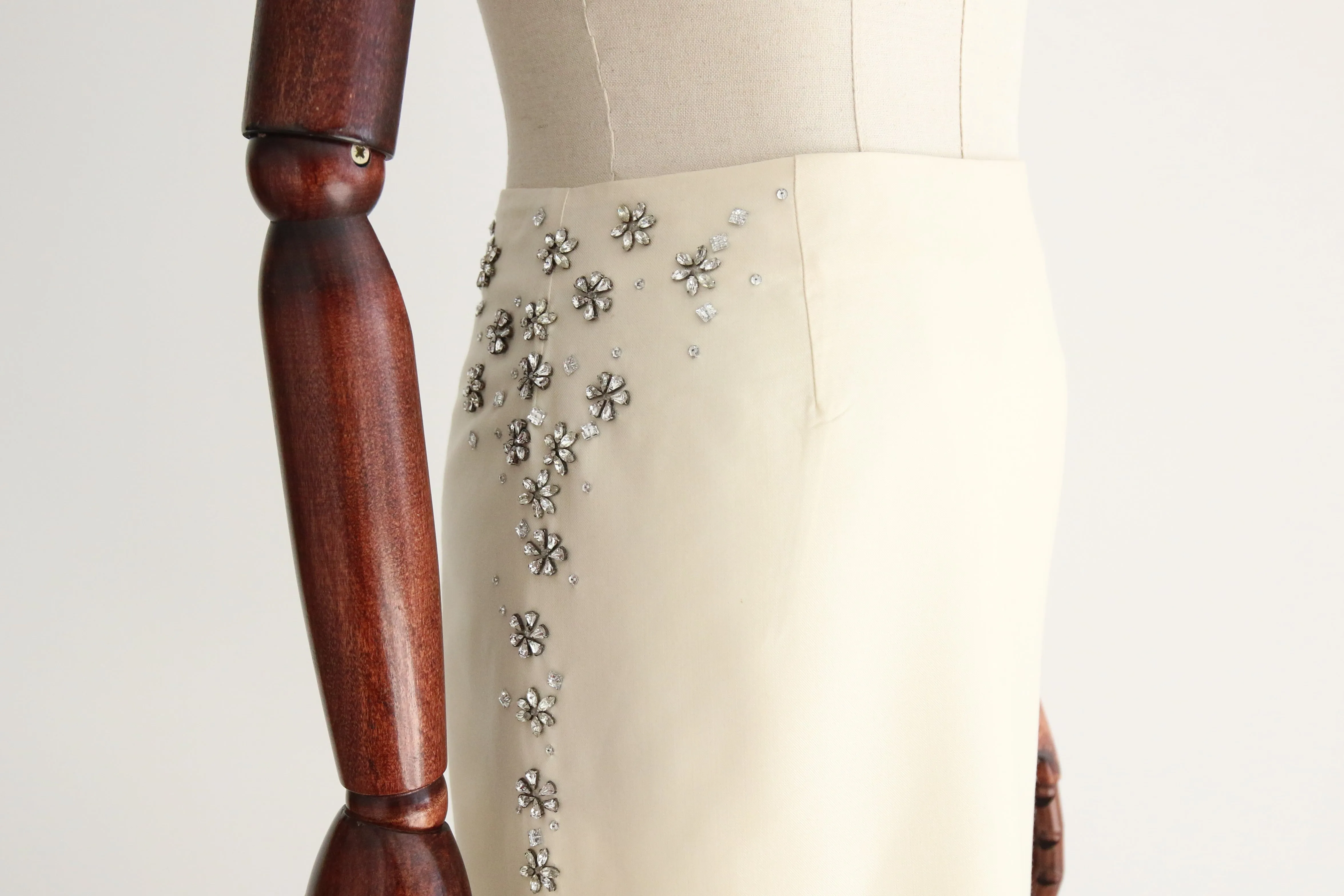 "Daisy & Petal Rhinestones" Alexander McQueen Silk & Rhinestone Skirt UK 10 US 6