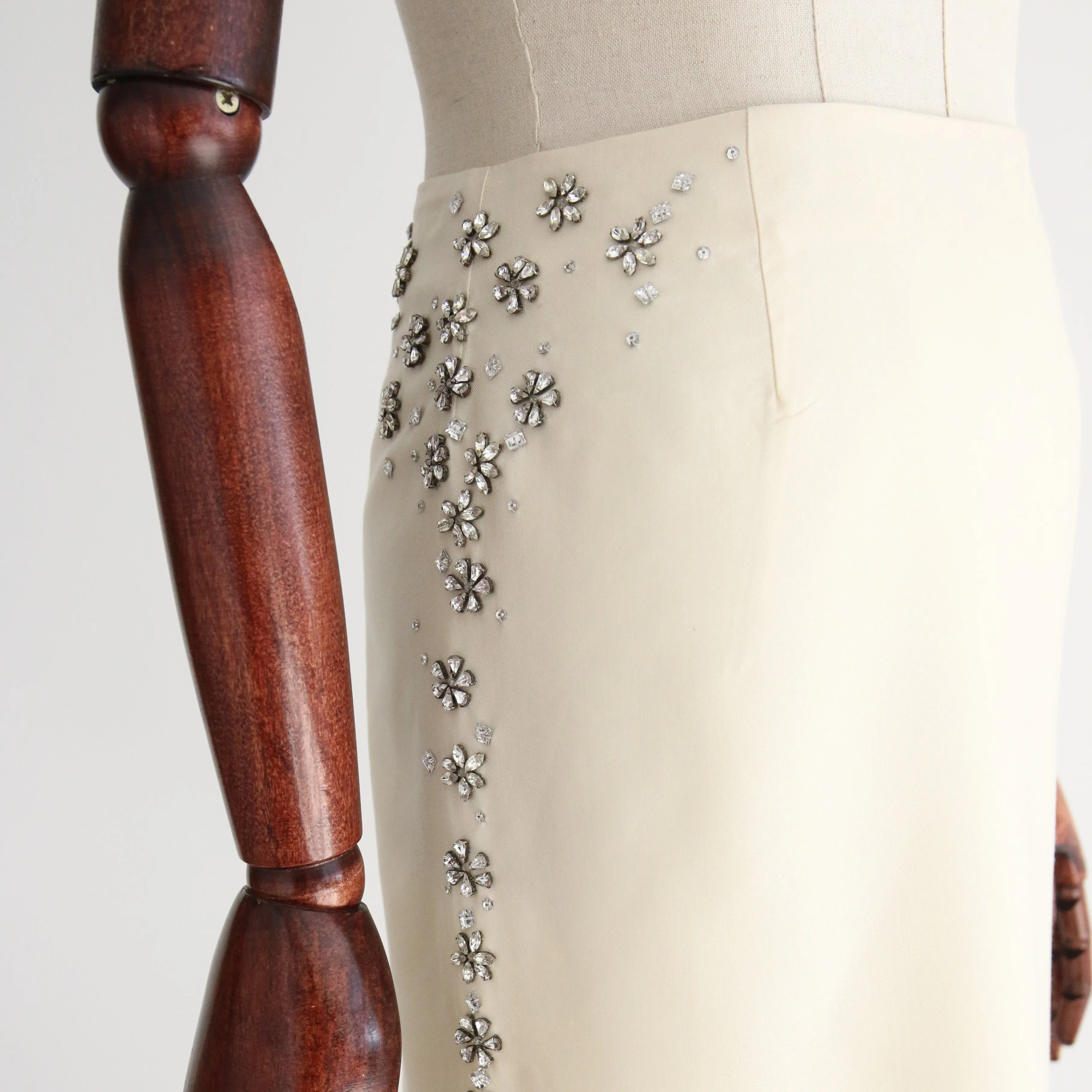 "Daisy & Petal Rhinestones" Alexander McQueen Silk & Rhinestone Skirt UK 10 US 6