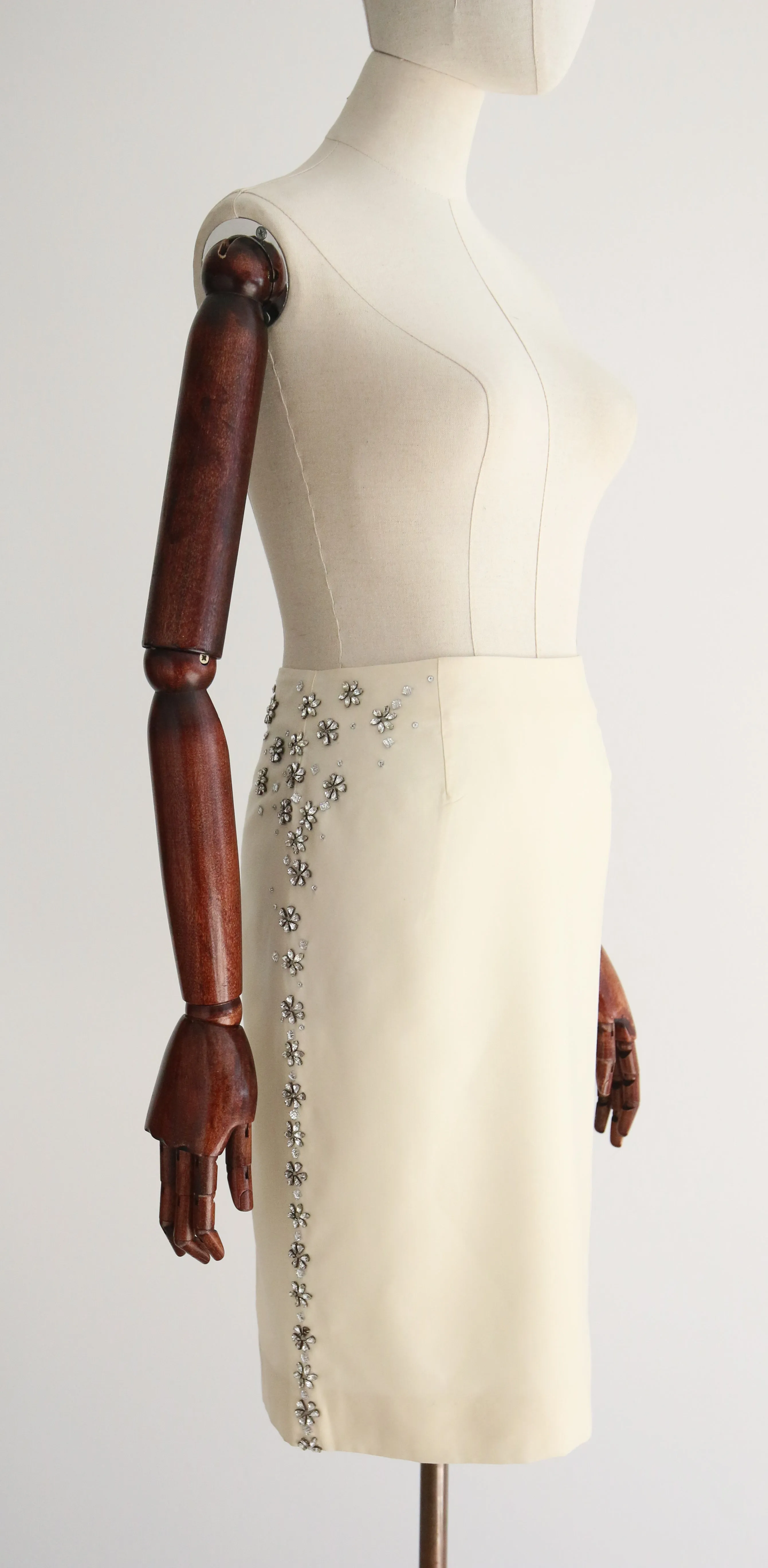 "Daisy & Petal Rhinestones" Alexander McQueen Silk & Rhinestone Skirt UK 10 US 6