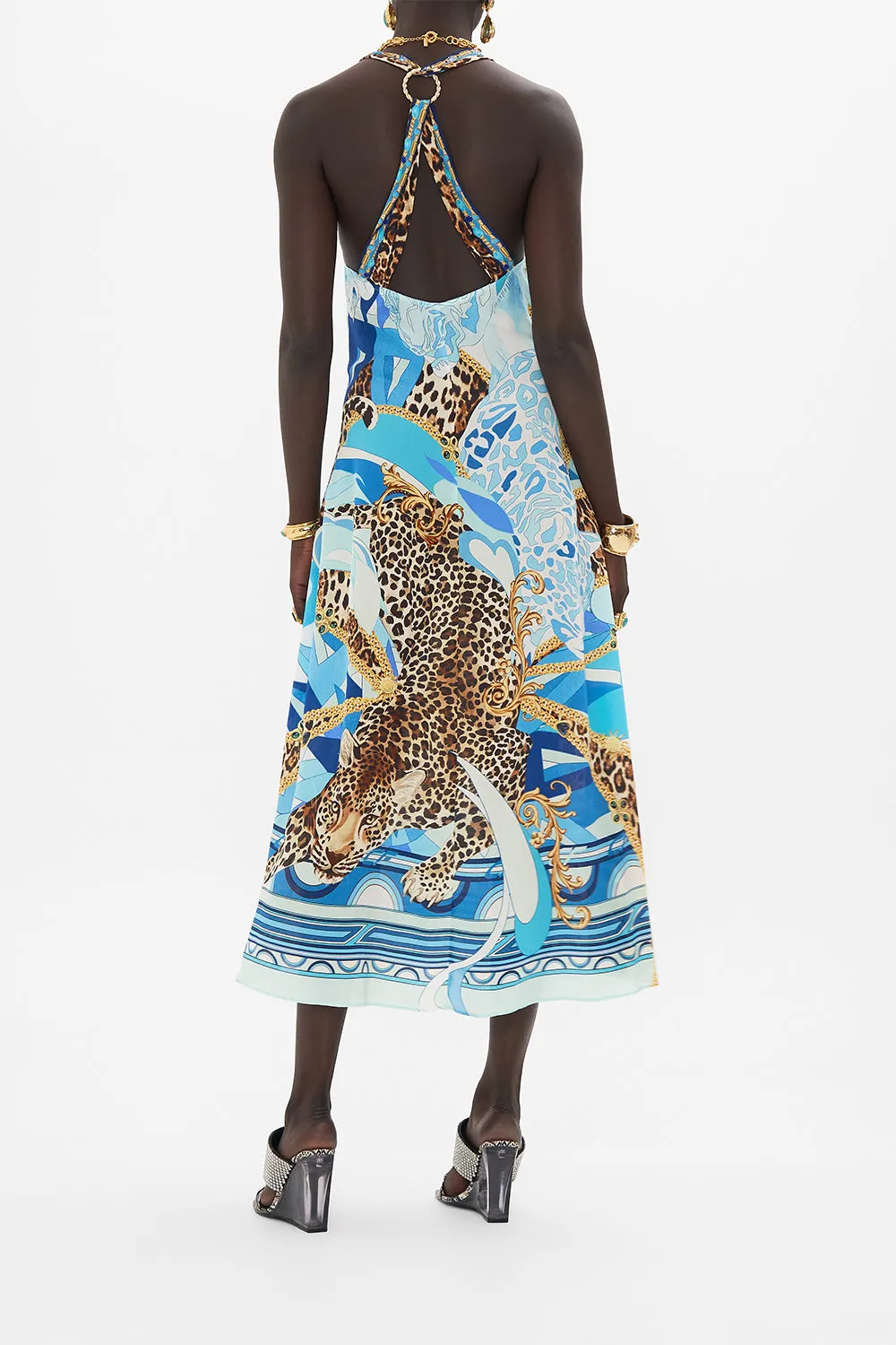 RACER BACK DRESS WITH HARDWARE SKY CHEETAH