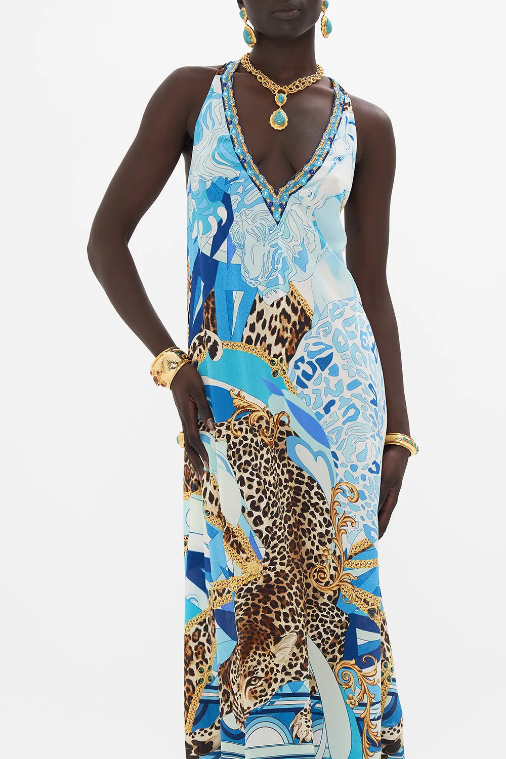 RACER BACK DRESS WITH HARDWARE SKY CHEETAH
