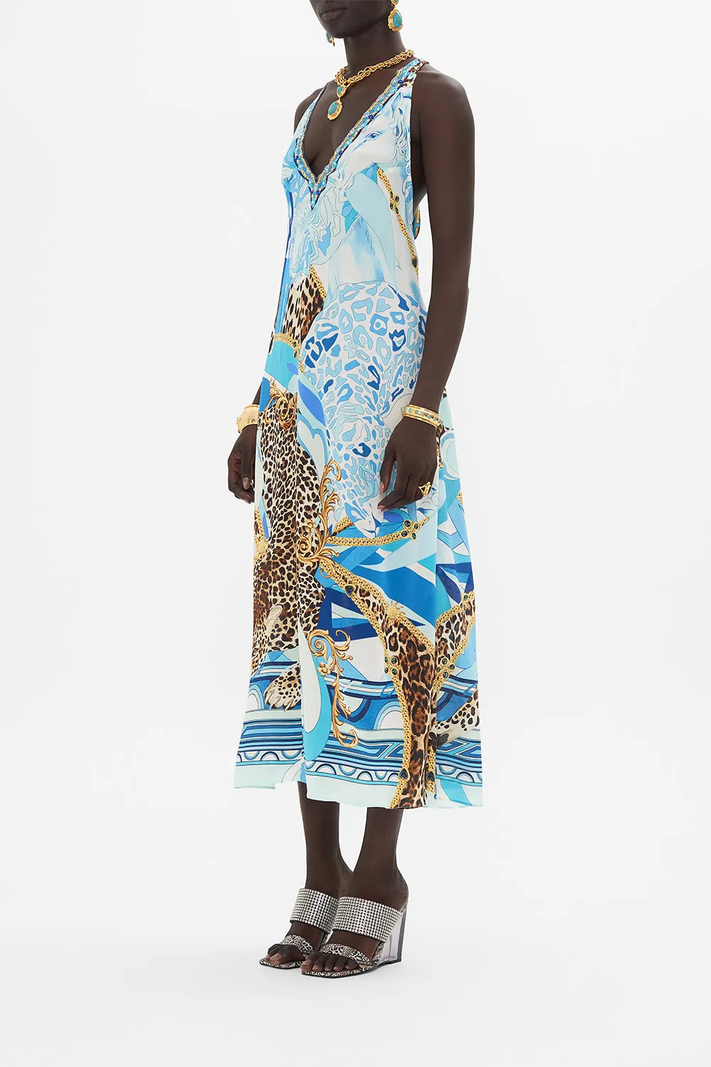 RACER BACK DRESS WITH HARDWARE SKY CHEETAH