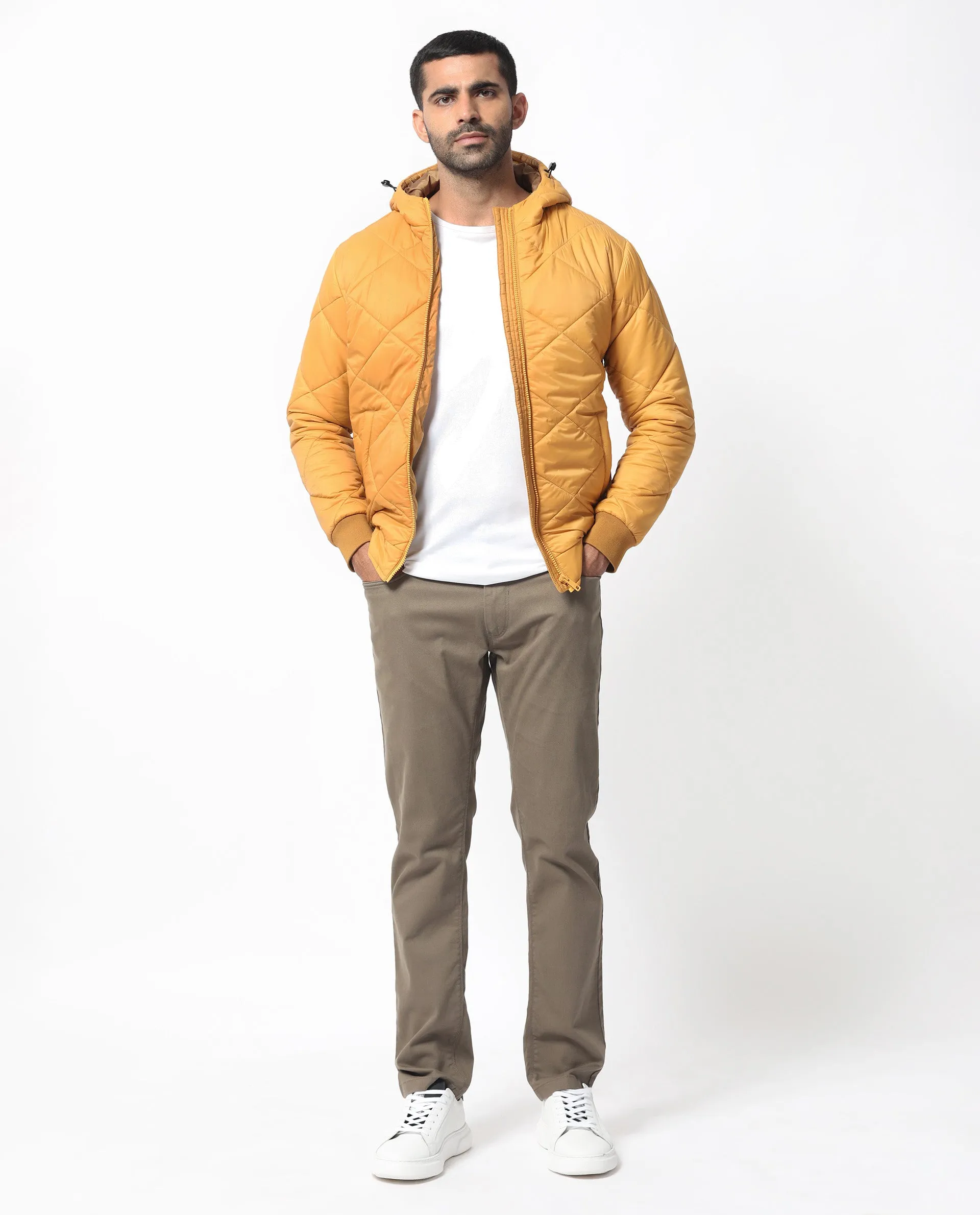 Rare Rabbit Men's Parco Yellow Diamond Quilted Hooded Puffer Jacket