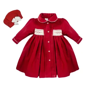 Red Smocked Coat & Hat Set
