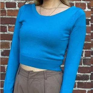 Round Neck Long Slv Crop Sweater Knit Crop Top
