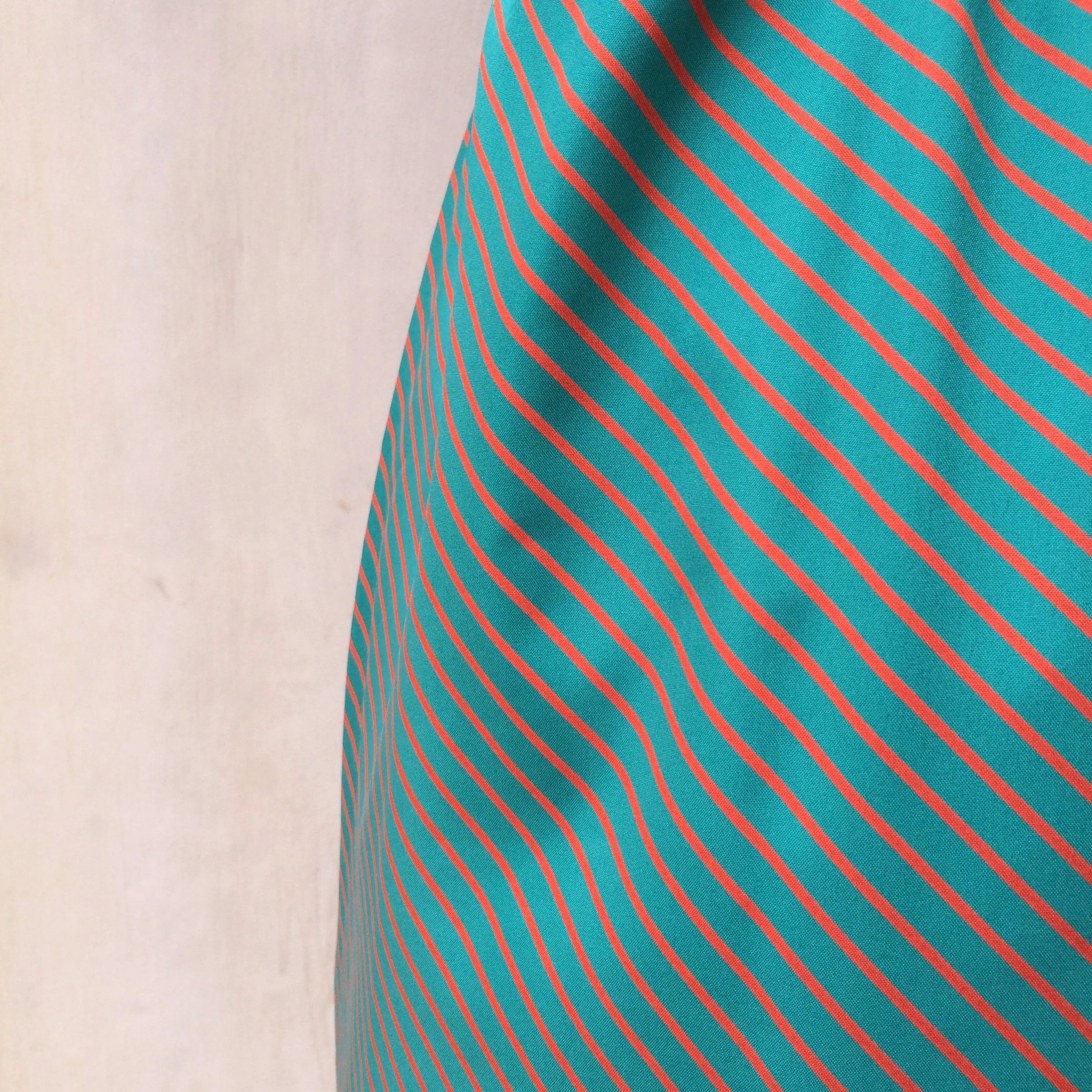 SALE! | Peals of Teal | Vintage diagonal Teal and Red stripes Mandarin Collar Work Day Dress