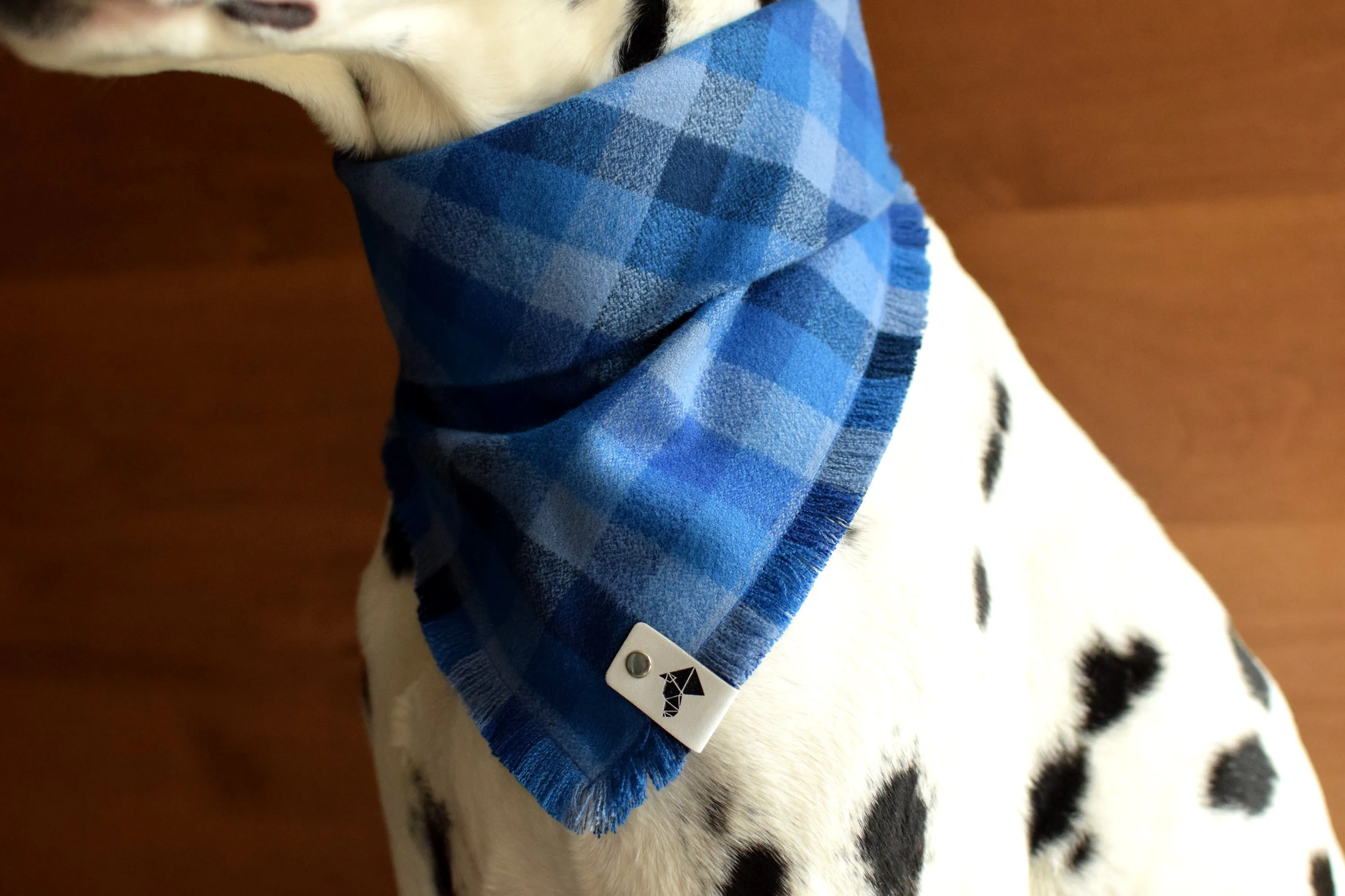 SAPPHIRE Fringed Flannel Dog Bandana - Snap/Tie On Cotton Scarf