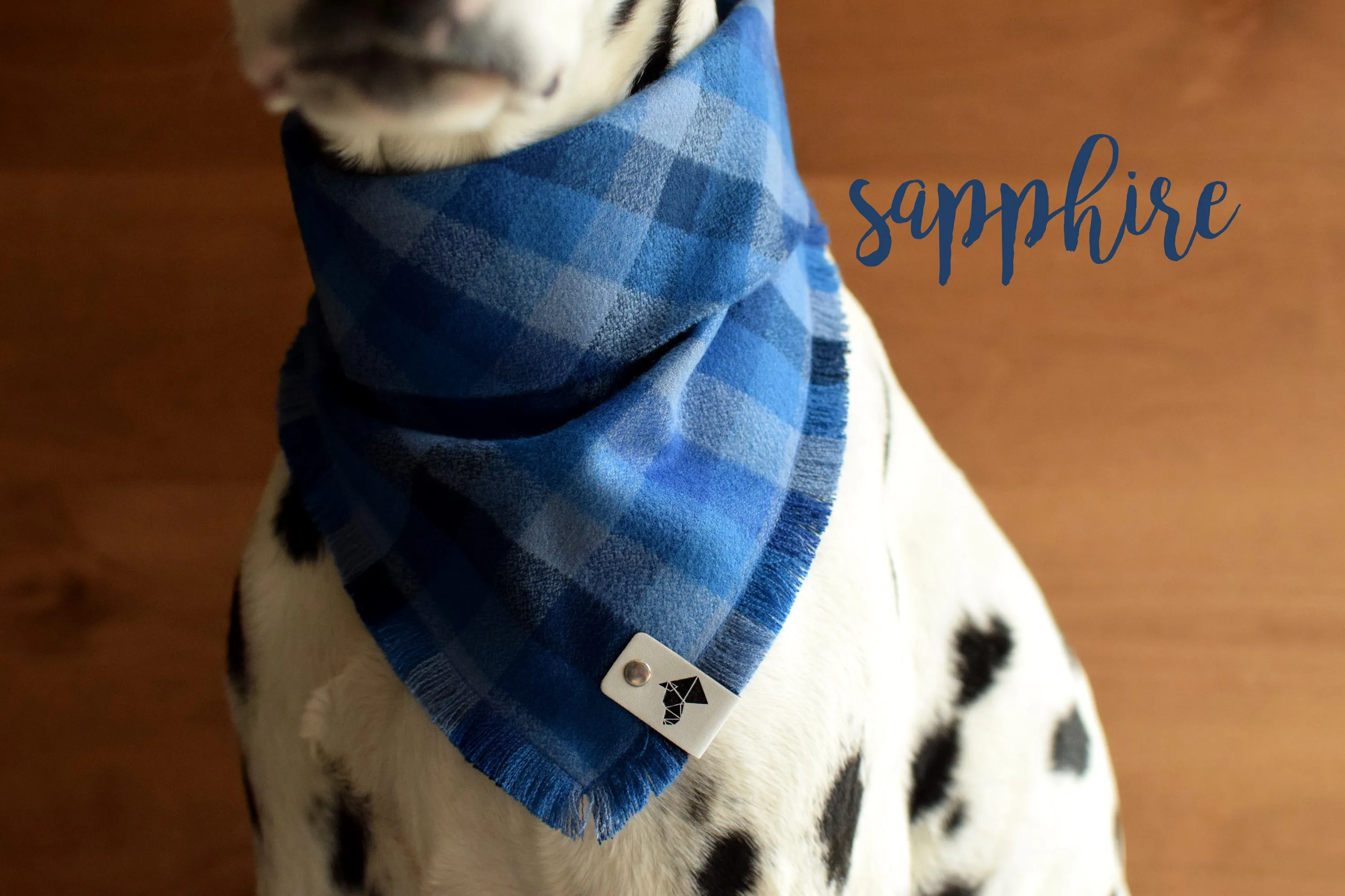SAPPHIRE Fringed Flannel Dog Bandana - Snap/Tie On Cotton Scarf