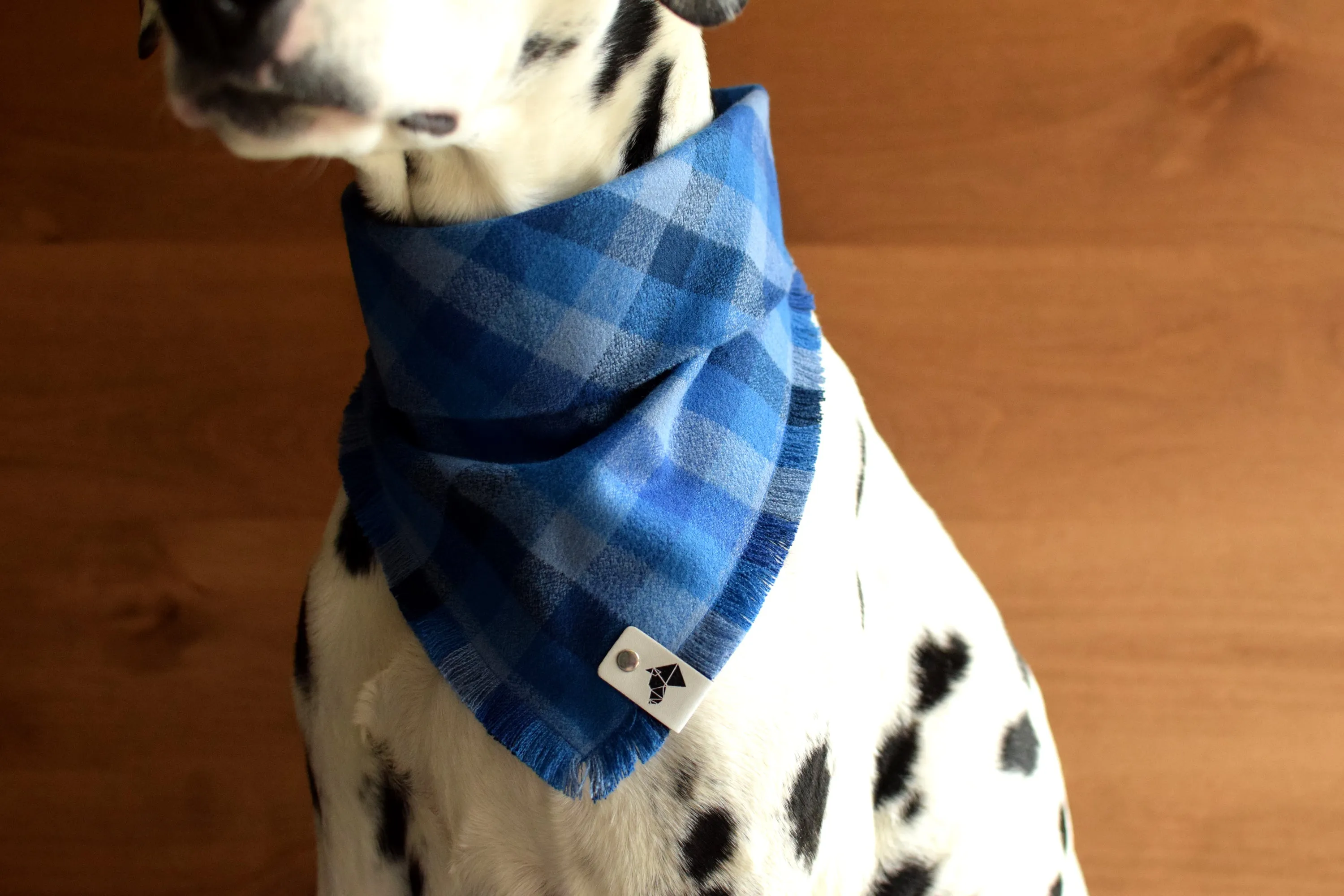 SAPPHIRE Fringed Flannel Dog Bandana - Snap/Tie On Cotton Scarf