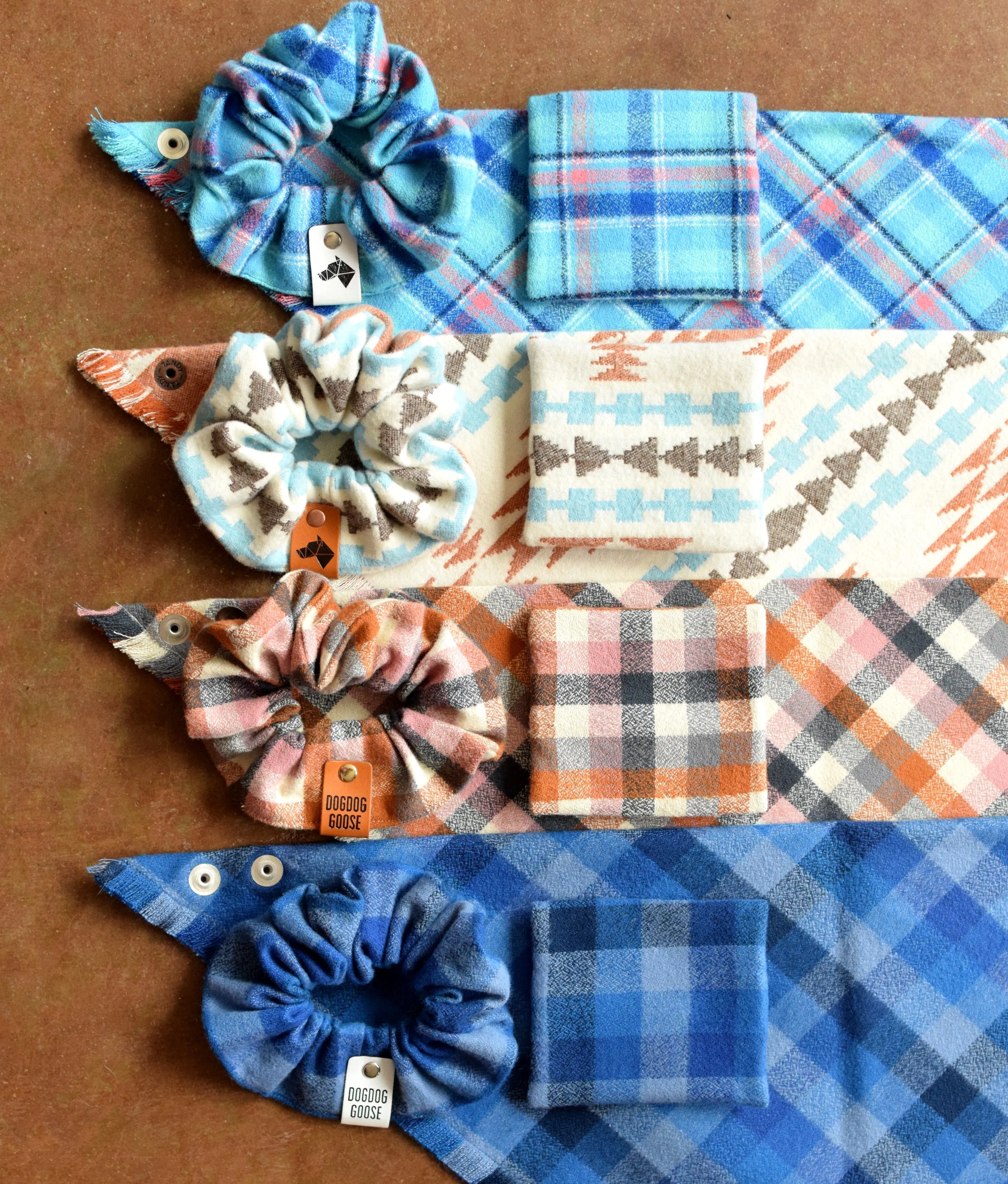 SAPPHIRE Fringed Flannel Dog Bandana - Snap/Tie On Cotton Scarf
