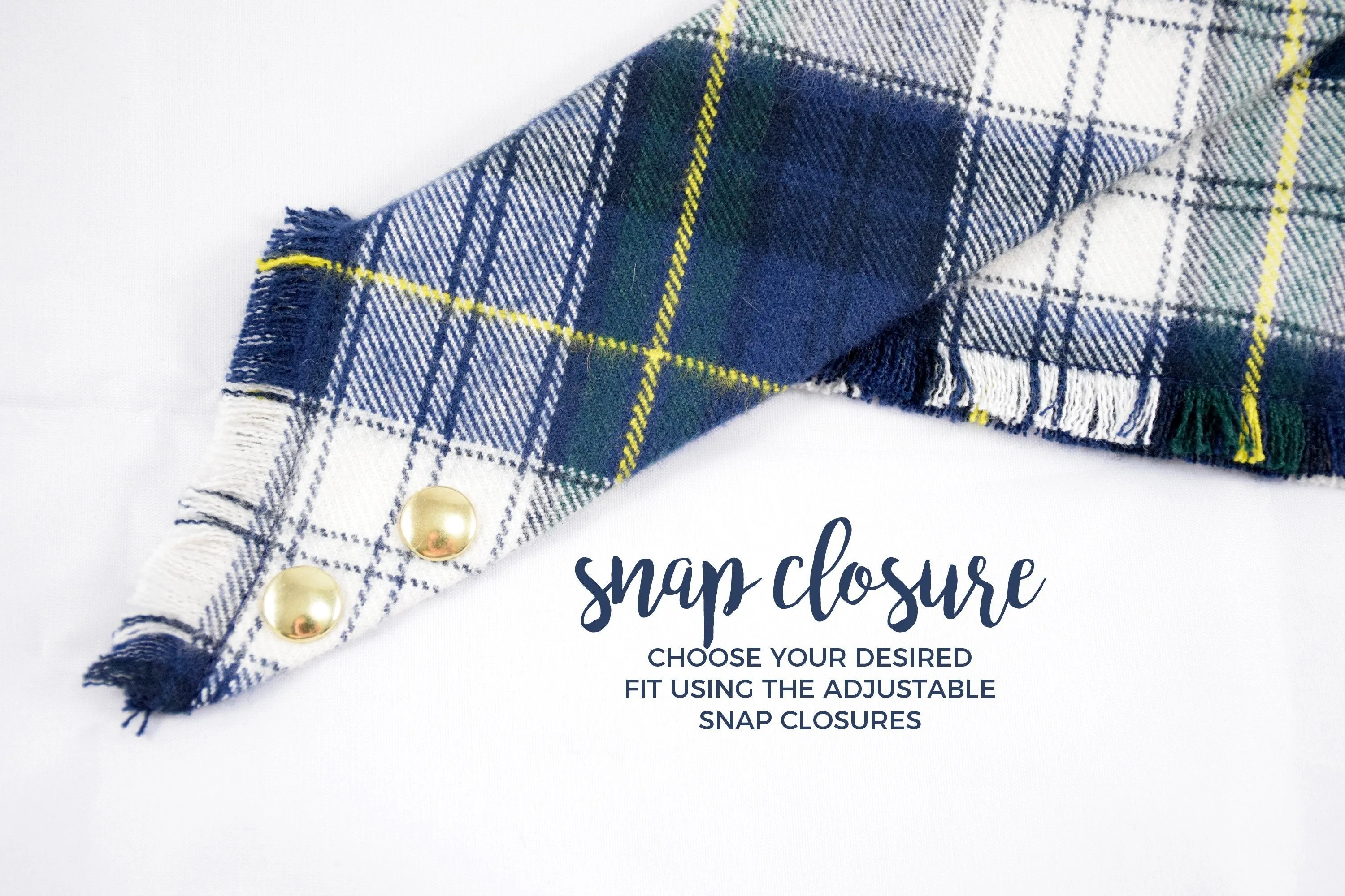 SAPPHIRE Fringed Flannel Dog Bandana - Snap/Tie On Cotton Scarf