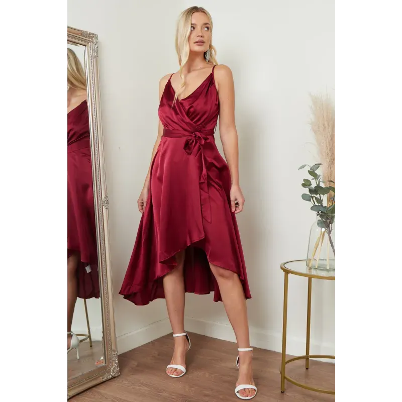 Satin Cami Wrap Midi Dress