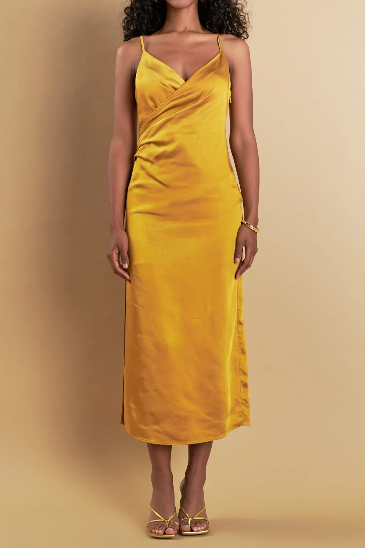 Satin Wrap Midi Dress