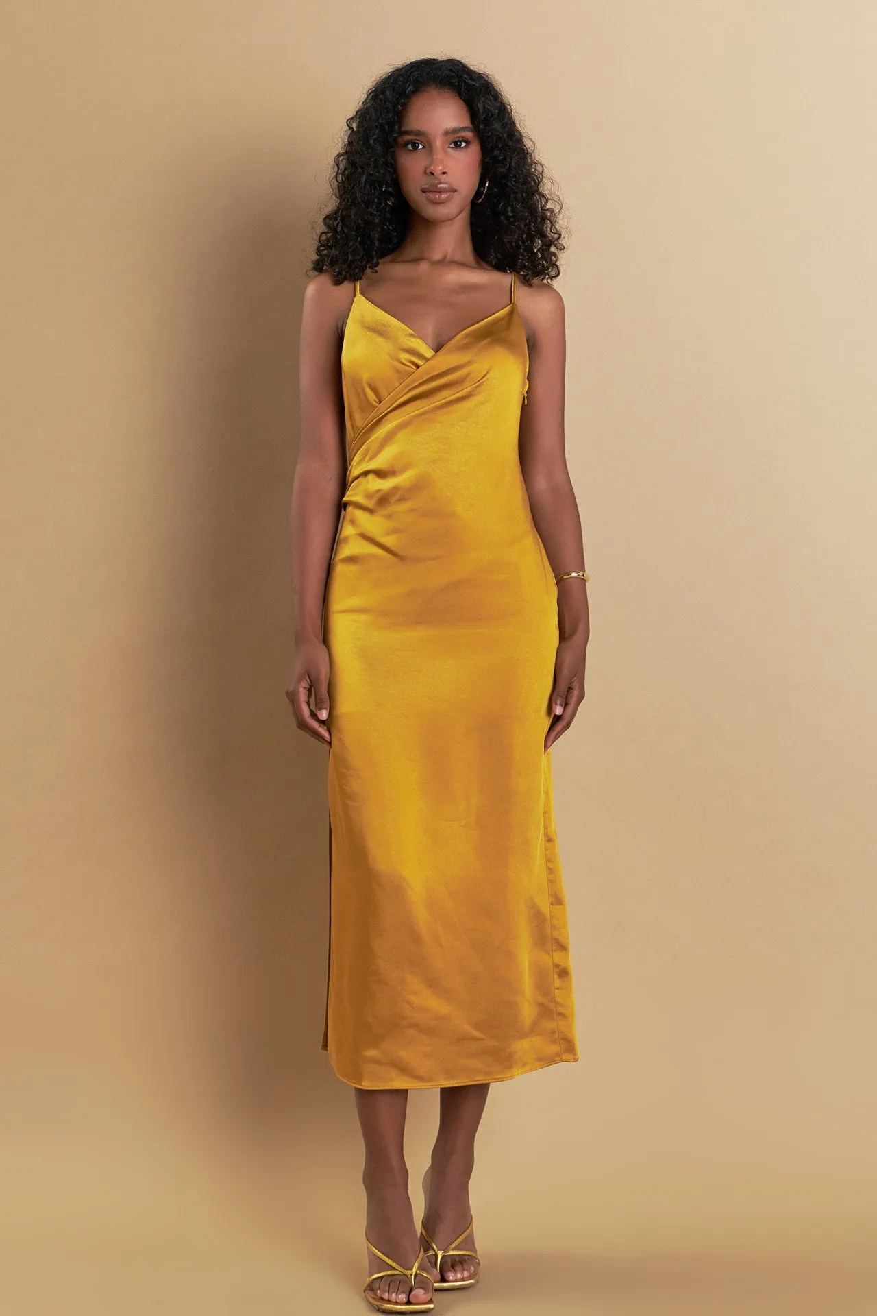 Satin Wrap Midi Dress