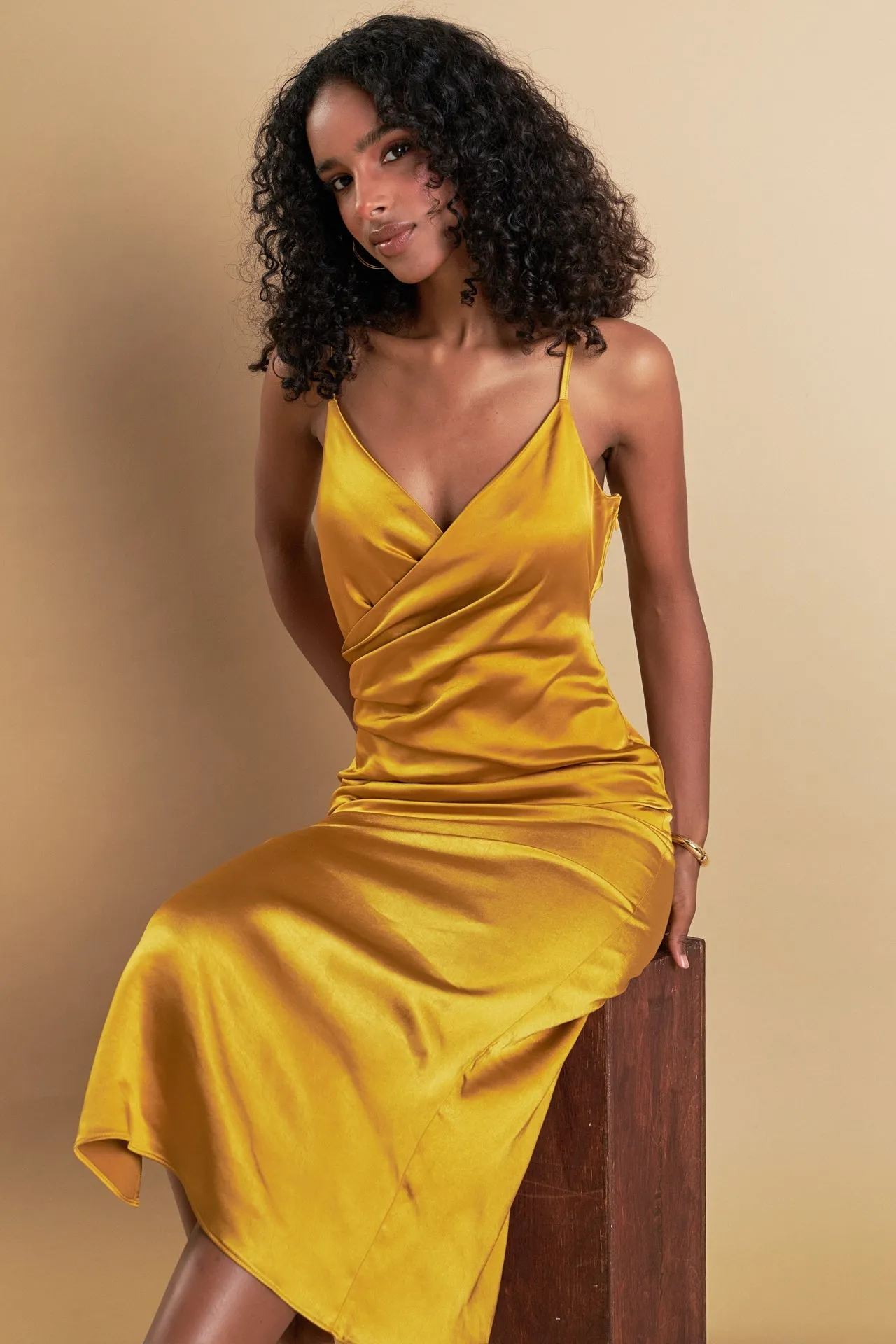 Satin Wrap Midi Dress