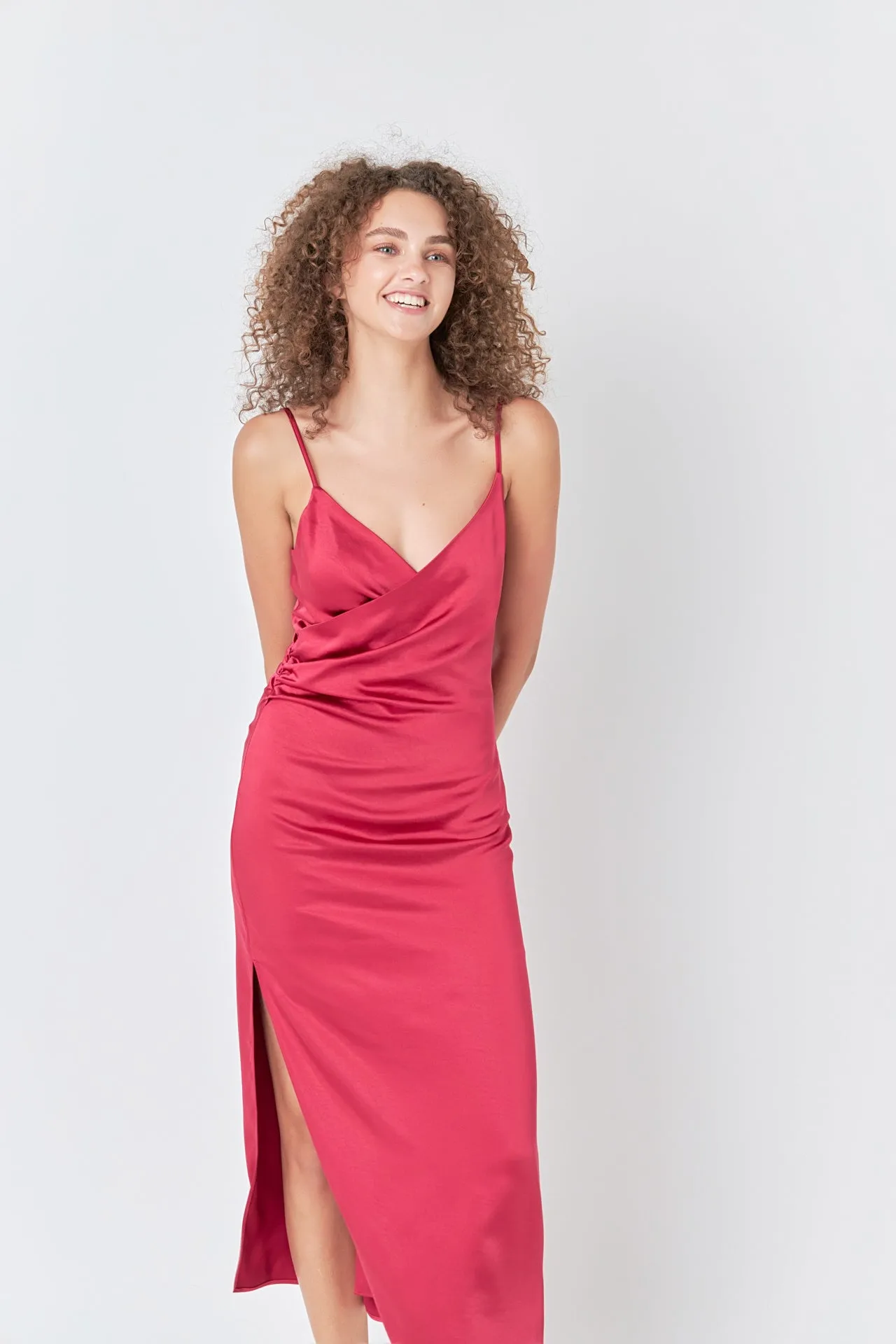 Satin Wrap Midi Dress