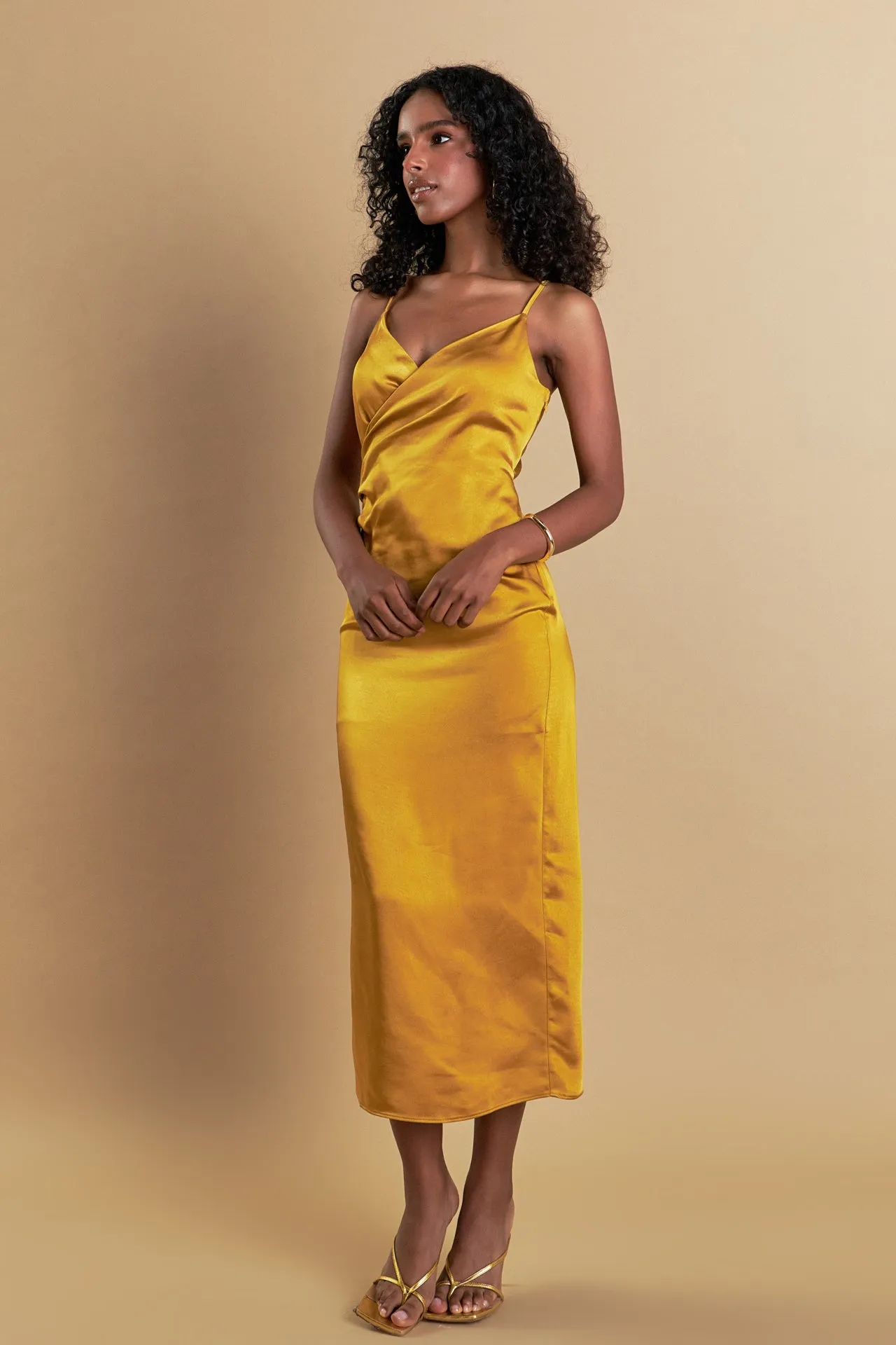 Satin Wrap Midi Dress