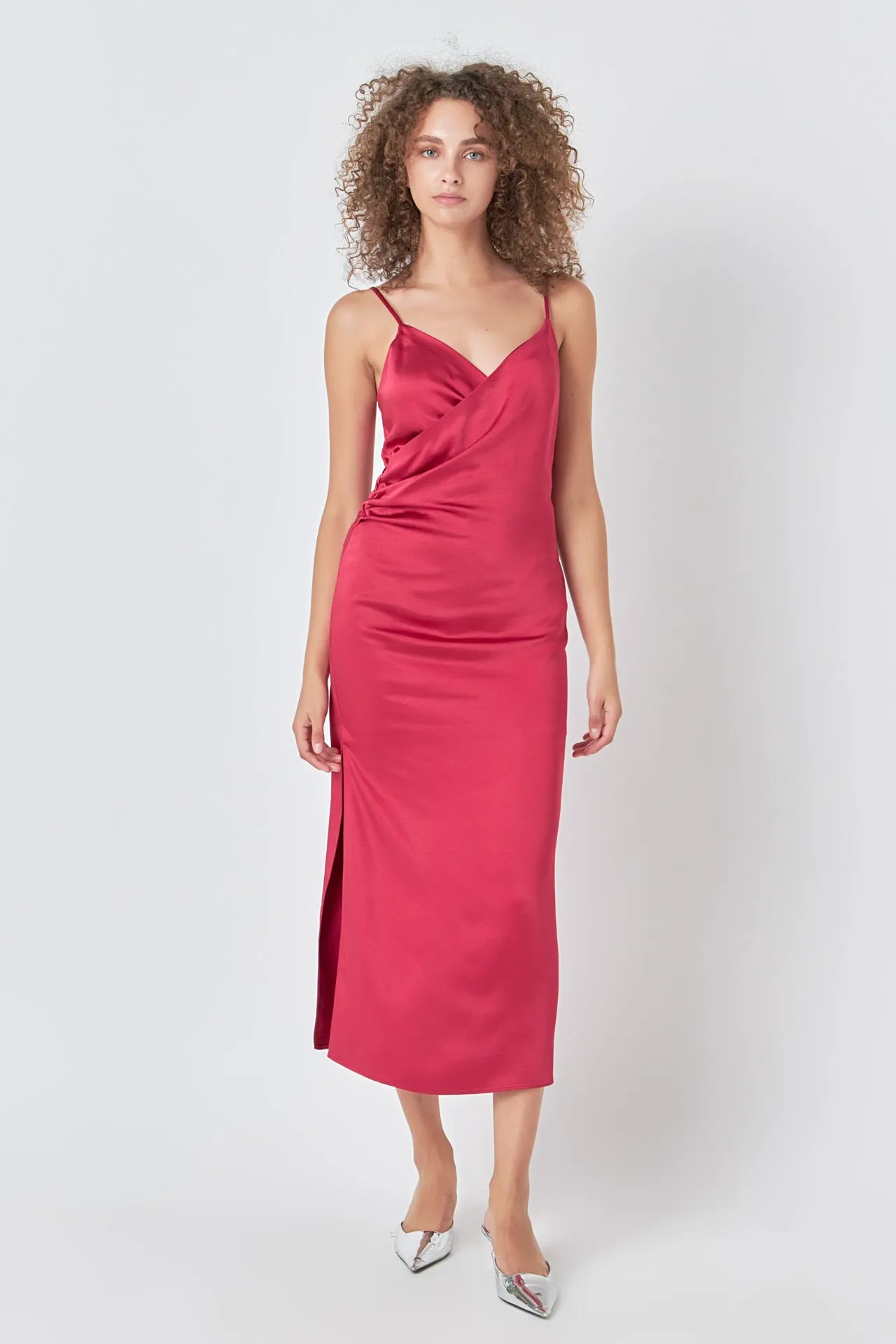 Satin Wrap Midi Dress