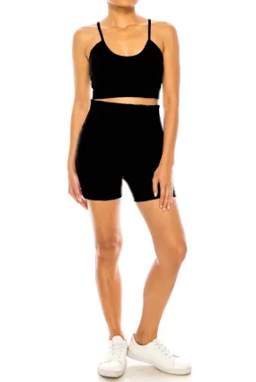 Seamless Cami Shorts Set-Black