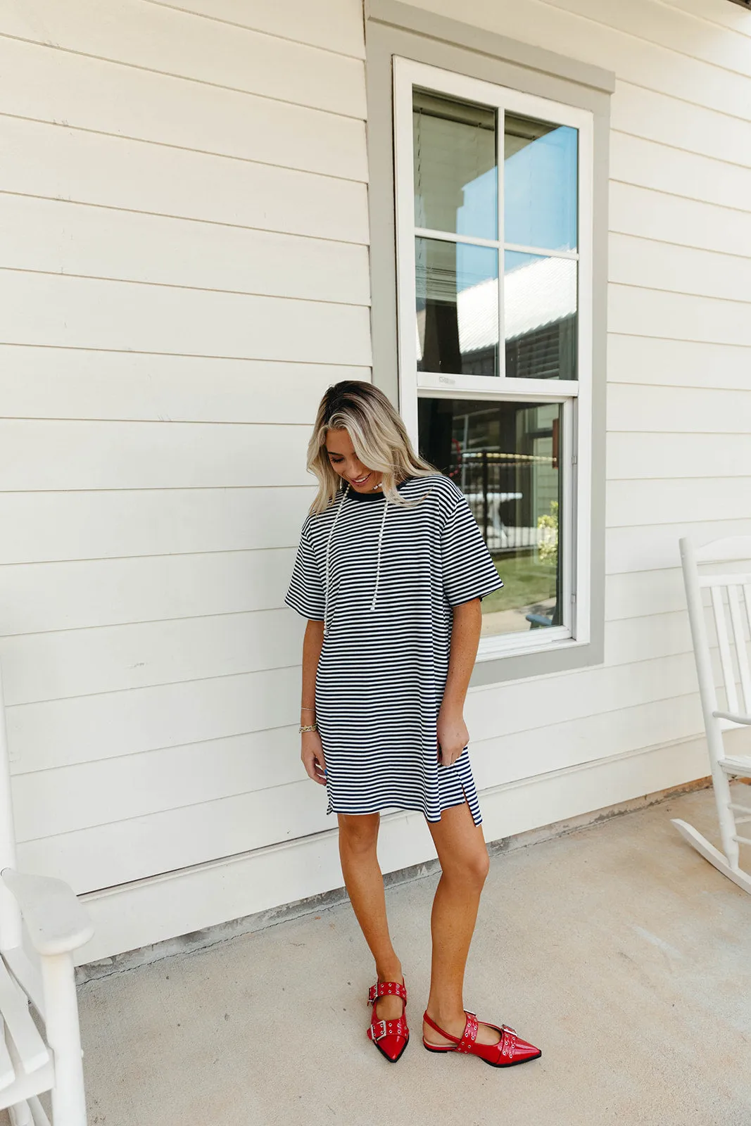 Sienna Stripe Mini Dress - Navy