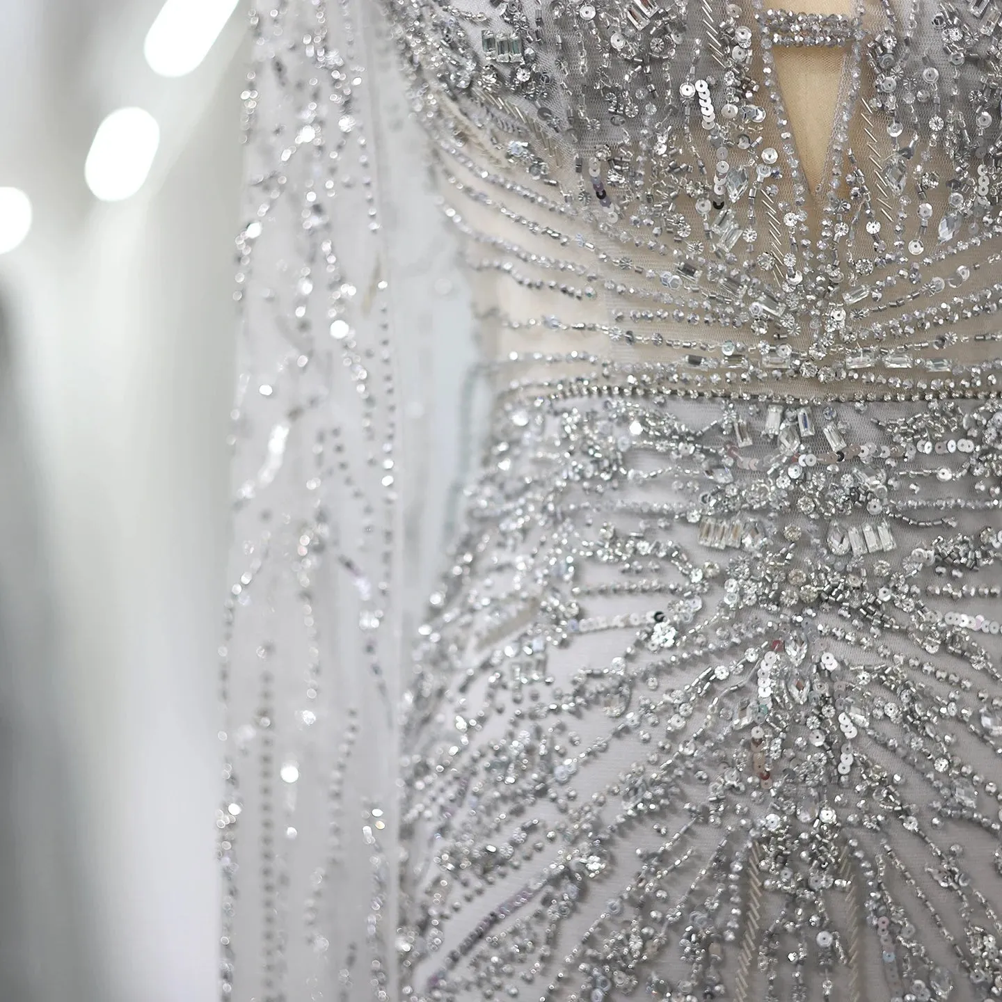 Silver-Gray Mermaid Evening Gown with Cape