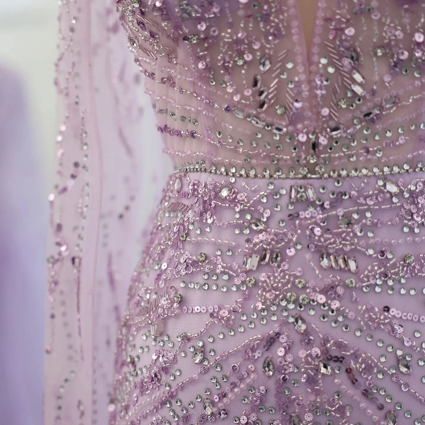 Silver-Gray Mermaid Evening Gown with Cape