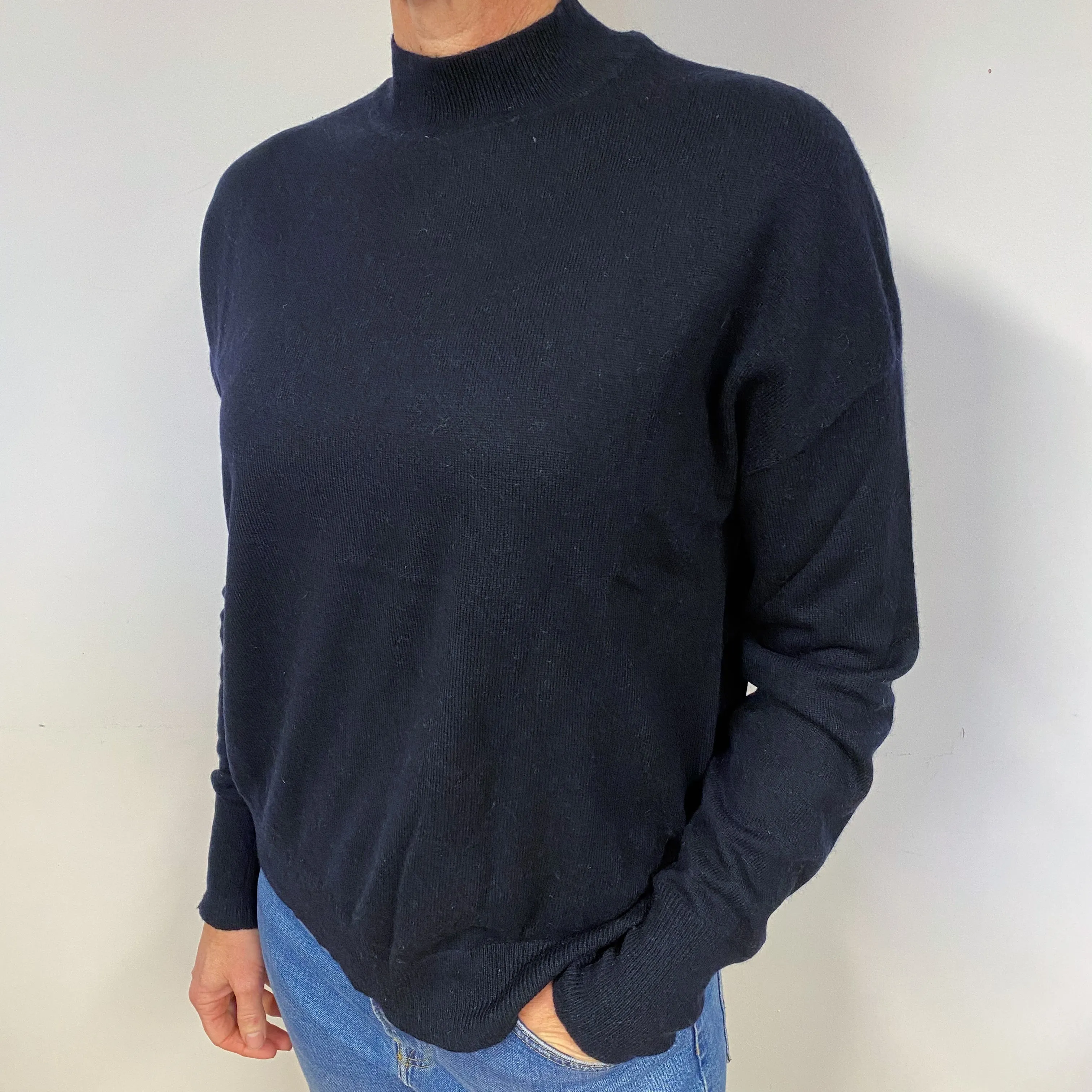 Slouchy Iris & Ink Cashmere Dark Navy Turtle Neck Jumper Medium