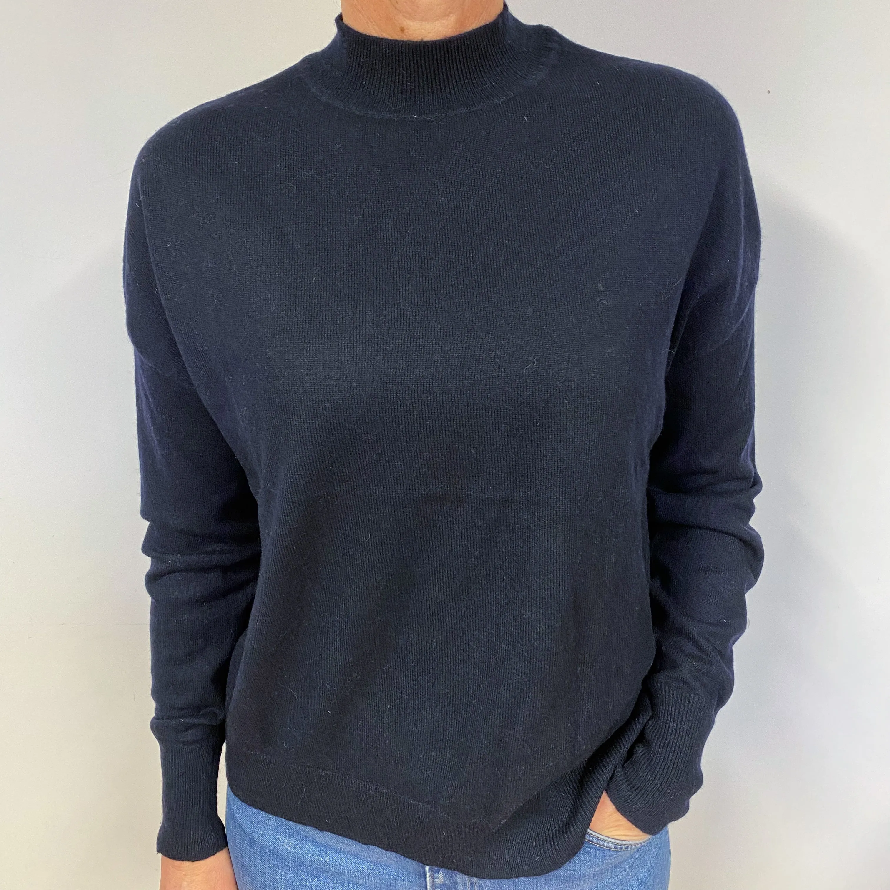 Slouchy Iris & Ink Cashmere Dark Navy Turtle Neck Jumper Medium