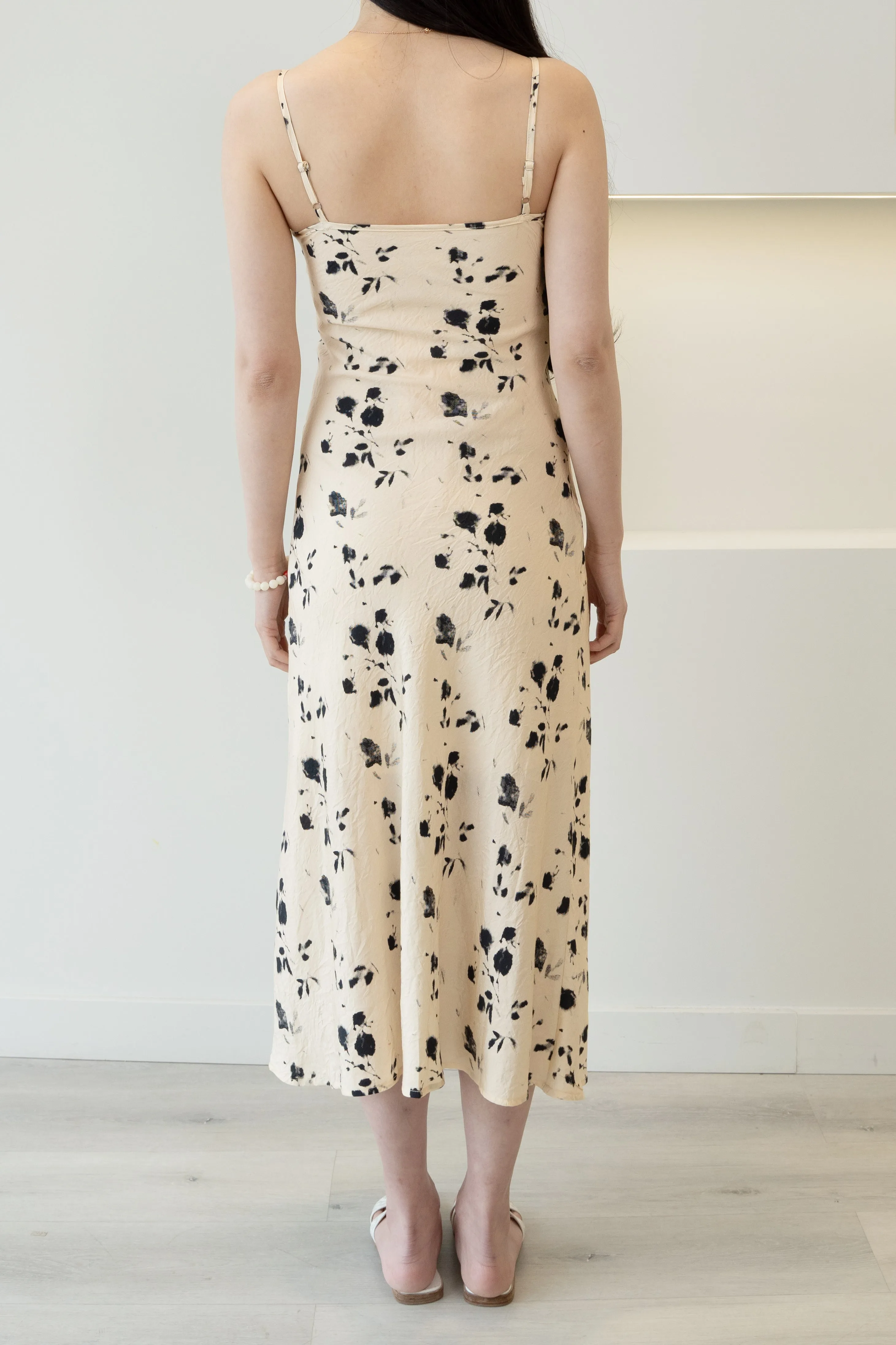 Spaghetti Strap Floral Ink Midi Slip Dress