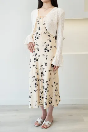 Spaghetti Strap Floral Ink Midi Slip Dress