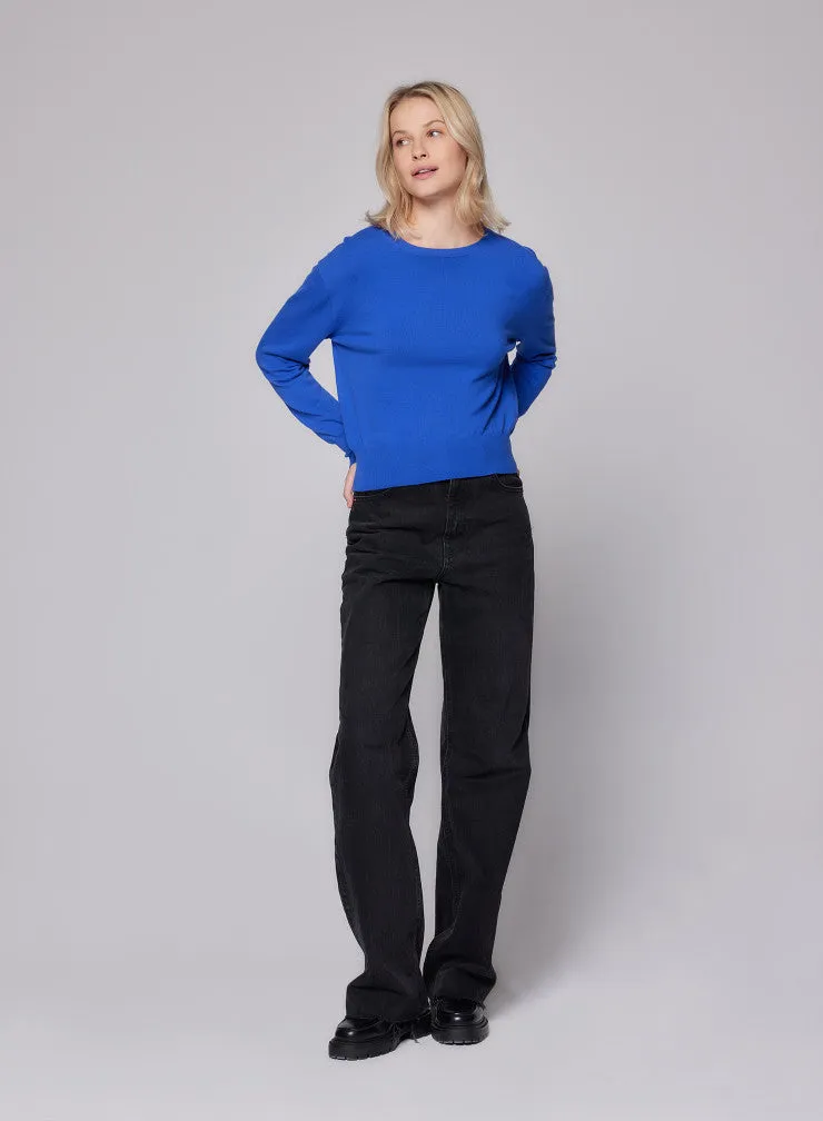 Stretch Organic Cotton Knit Long Sleeve Crewneck