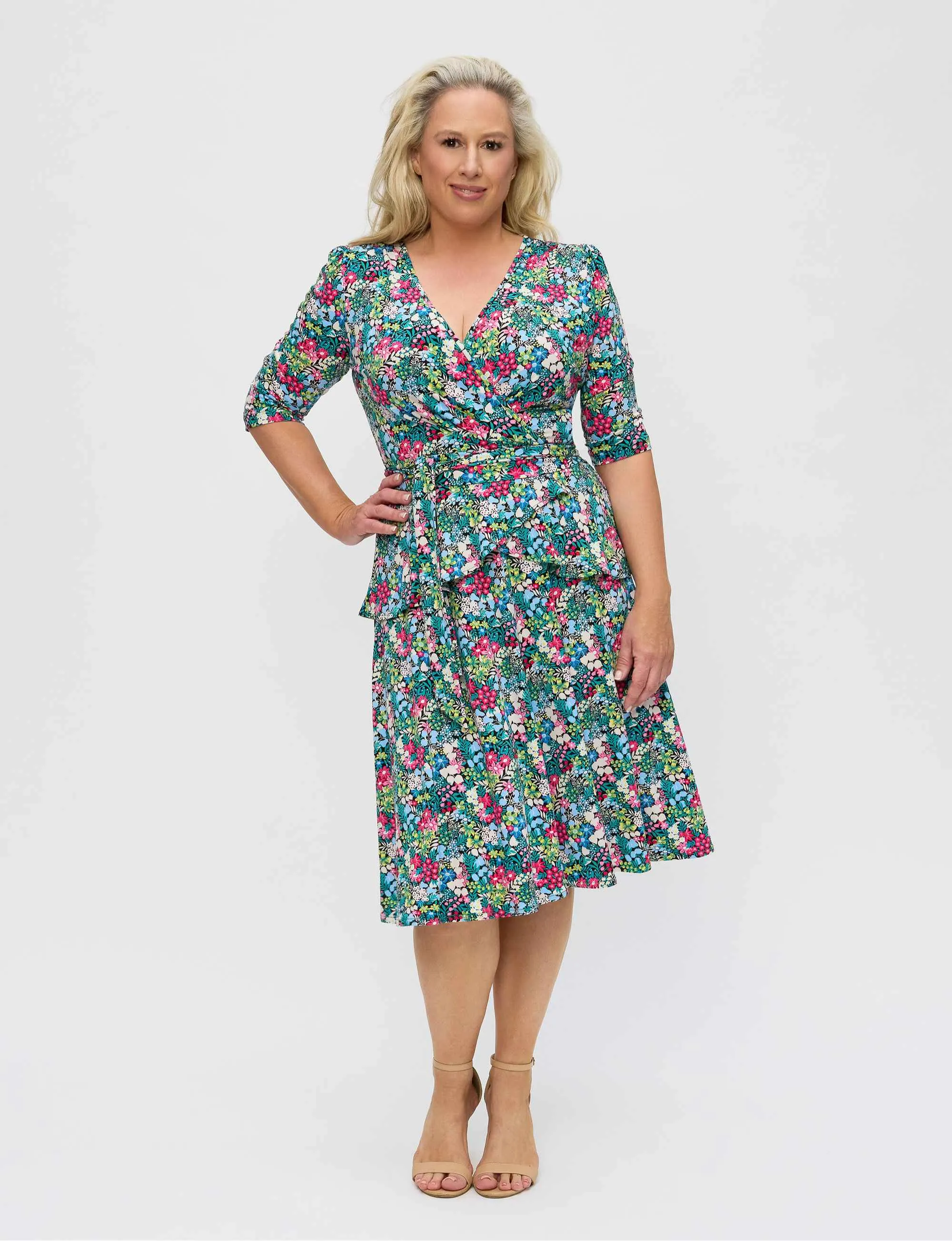 Taisia 'Floriade' Midi Dress with Peplum FINAL SALE