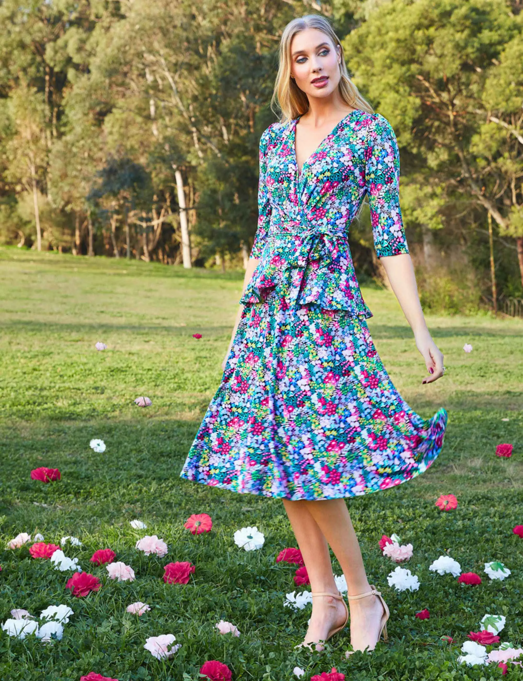 Taisia 'Floriade' Midi Dress with Peplum FINAL SALE