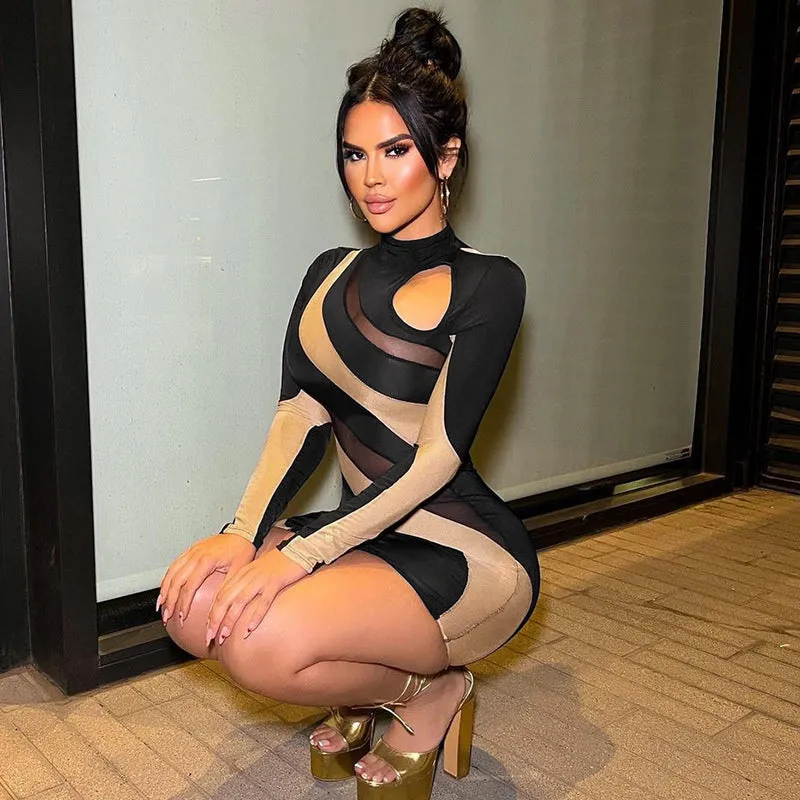 TastyHottie - Deborah Hollow Out Patchwork Mini Dress