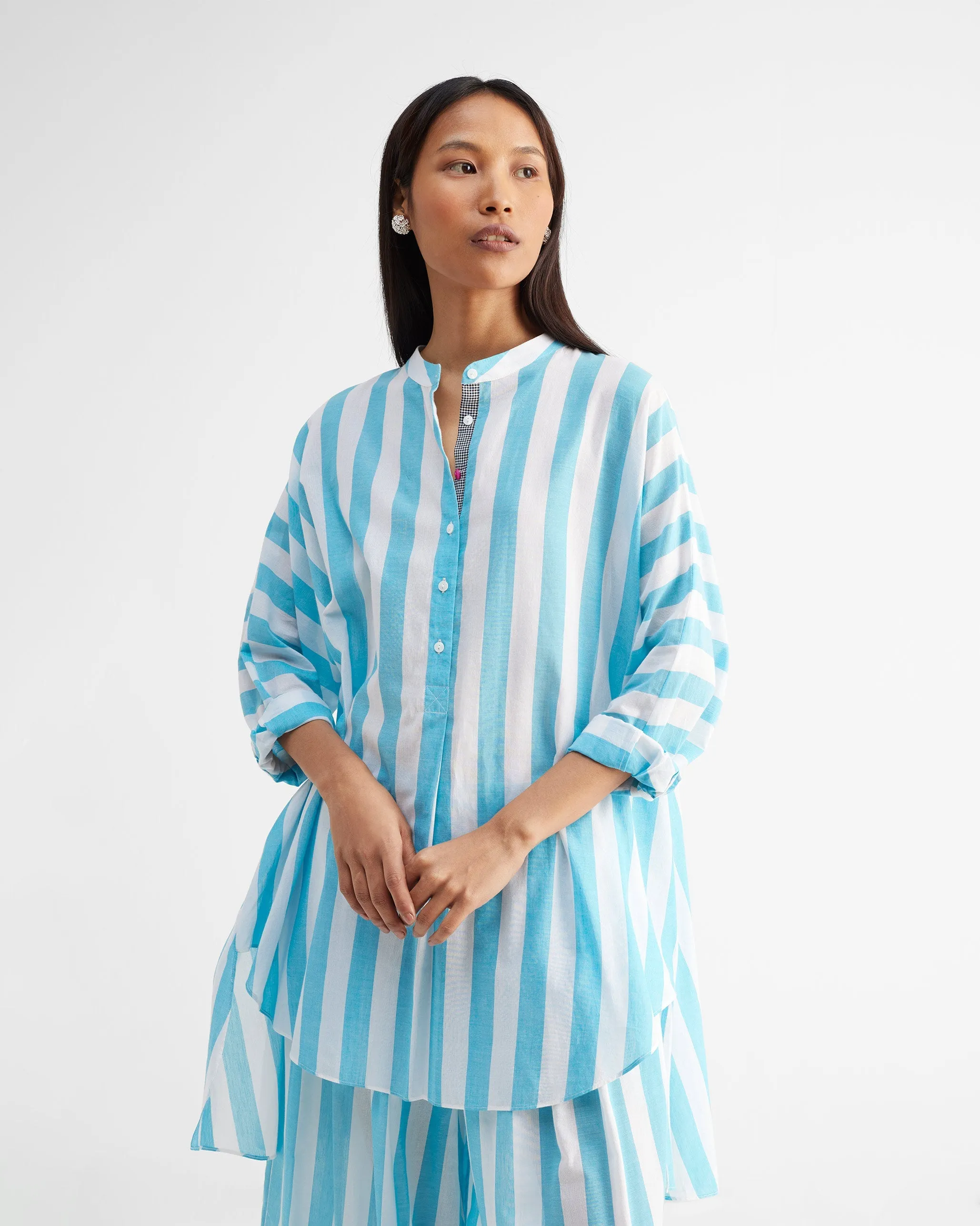 The Tab Top Set - Aqua & White Stripes