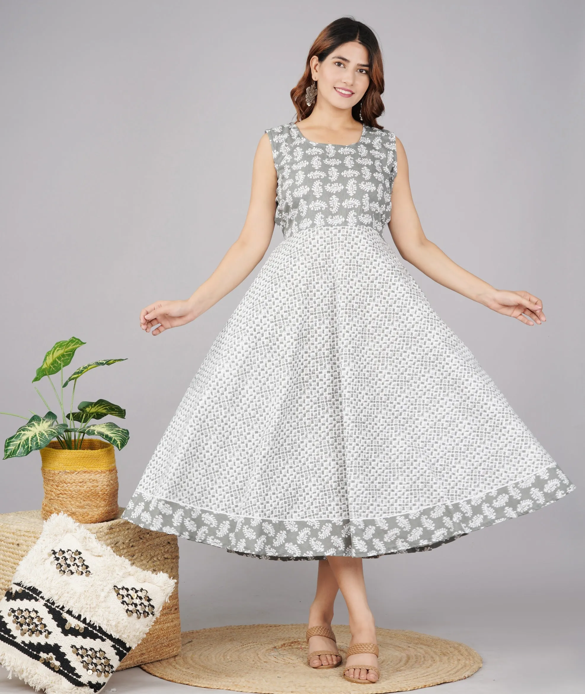 Trendy Women Cotton Maternity Semi-Stitched Fabric Maxi Dress -Free Size A/p